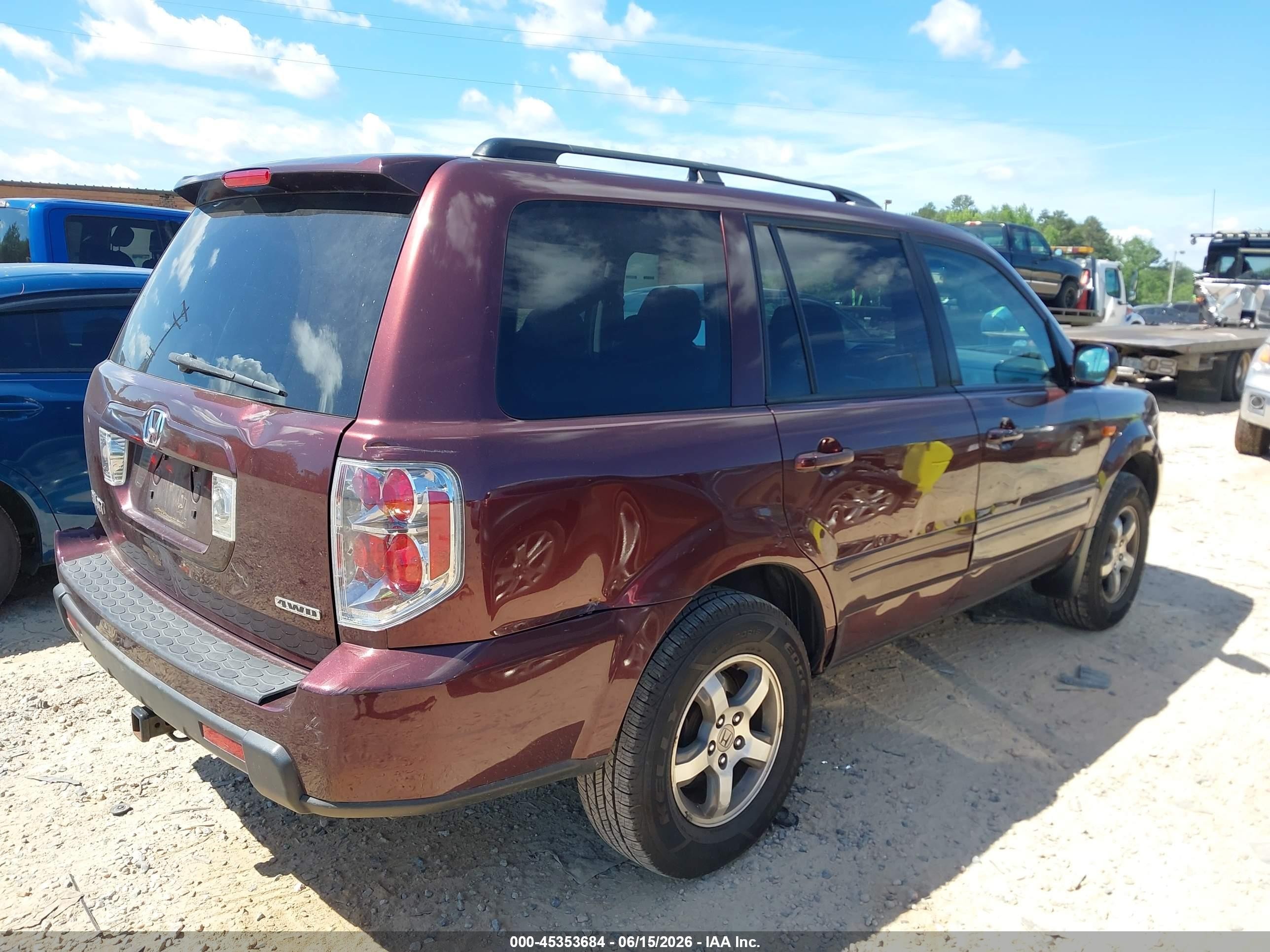 2007 Honda Pilot Ex-l Maroon vin: 5FNYF18587B006261