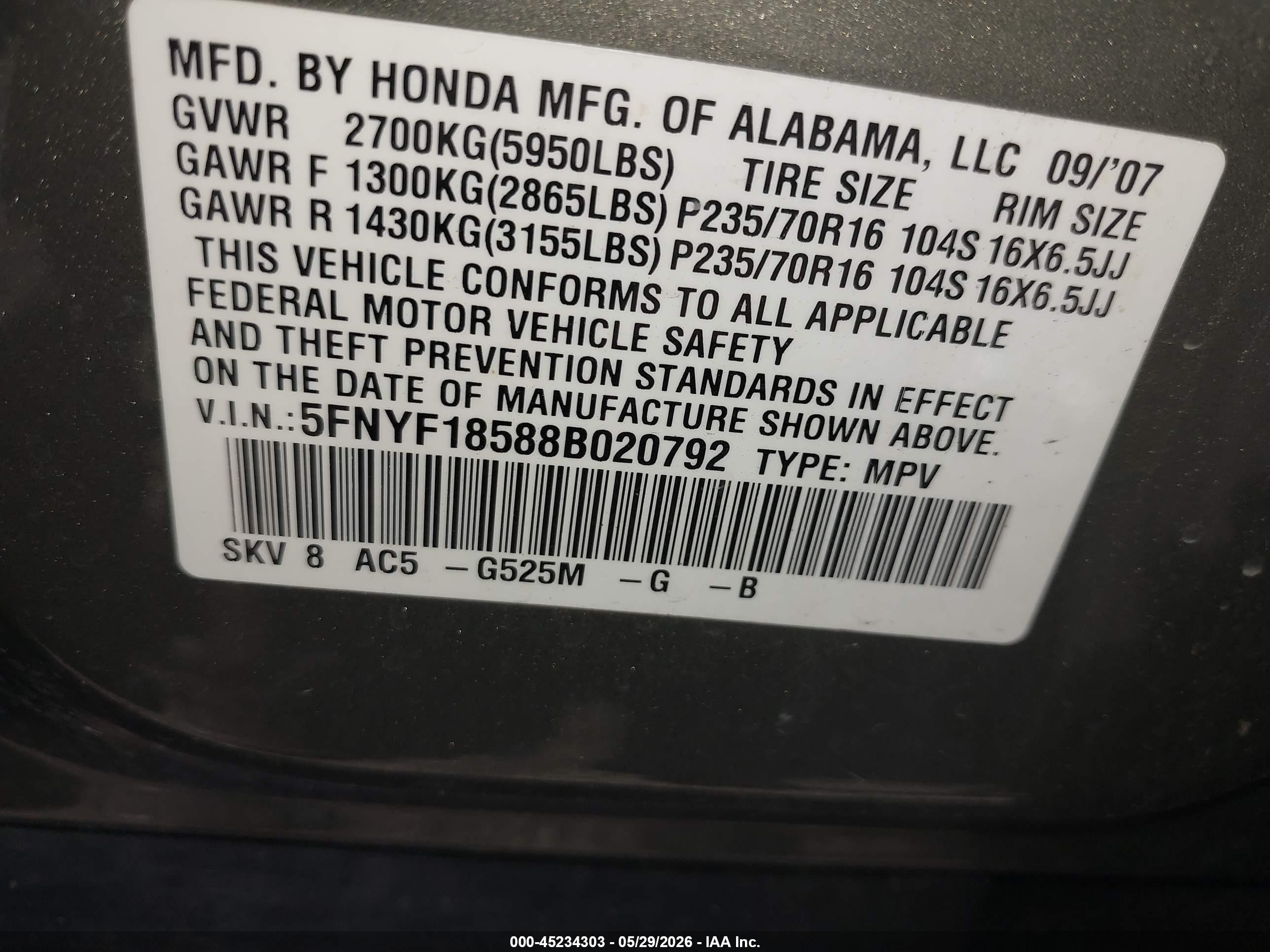 2008 Honda Pilot Ex-l Green vin: 5FNYF18588B020792