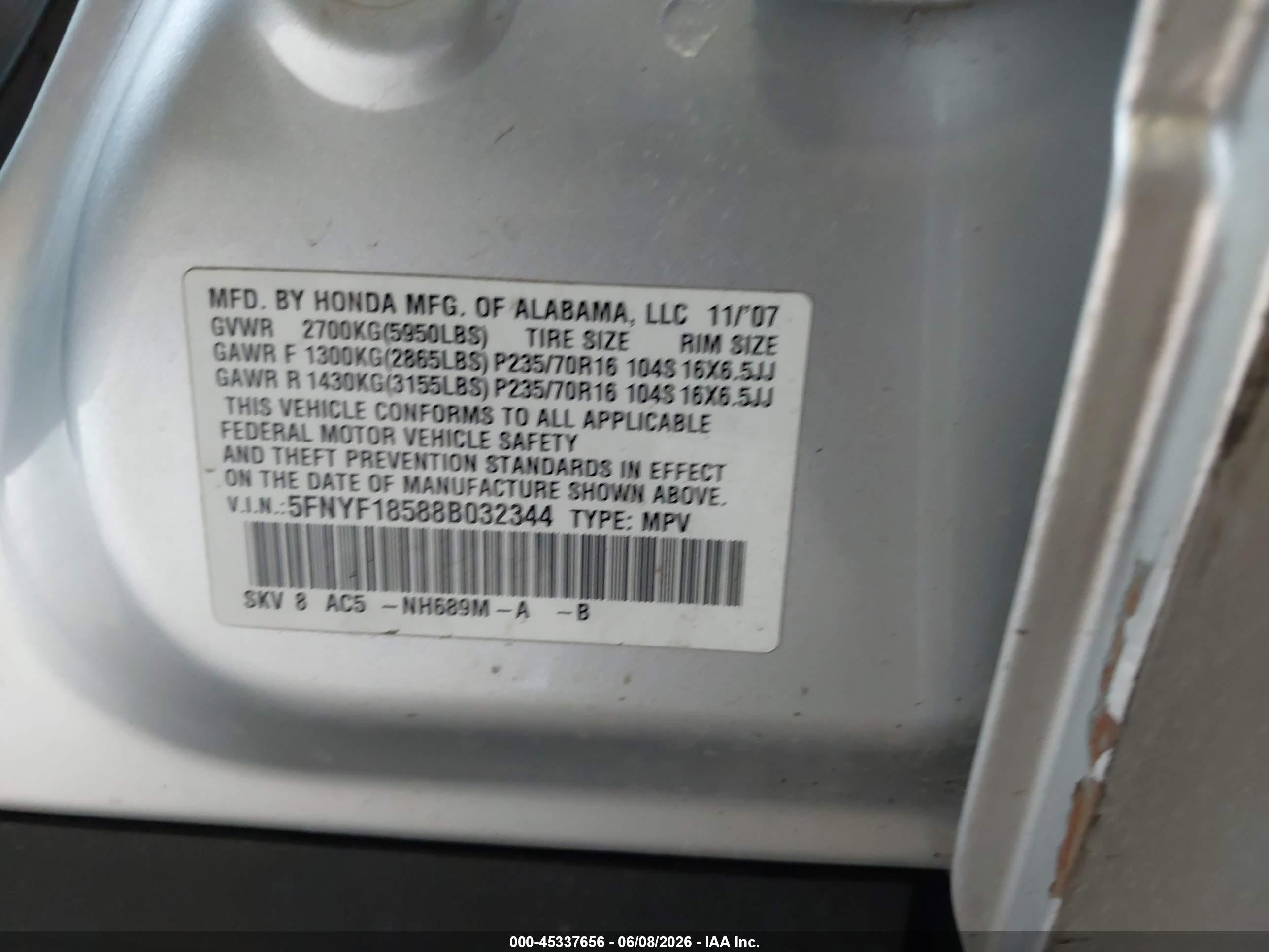 2008 Honda Pilot Ex-l Серебряный vin: 5FNYF18588B032344
