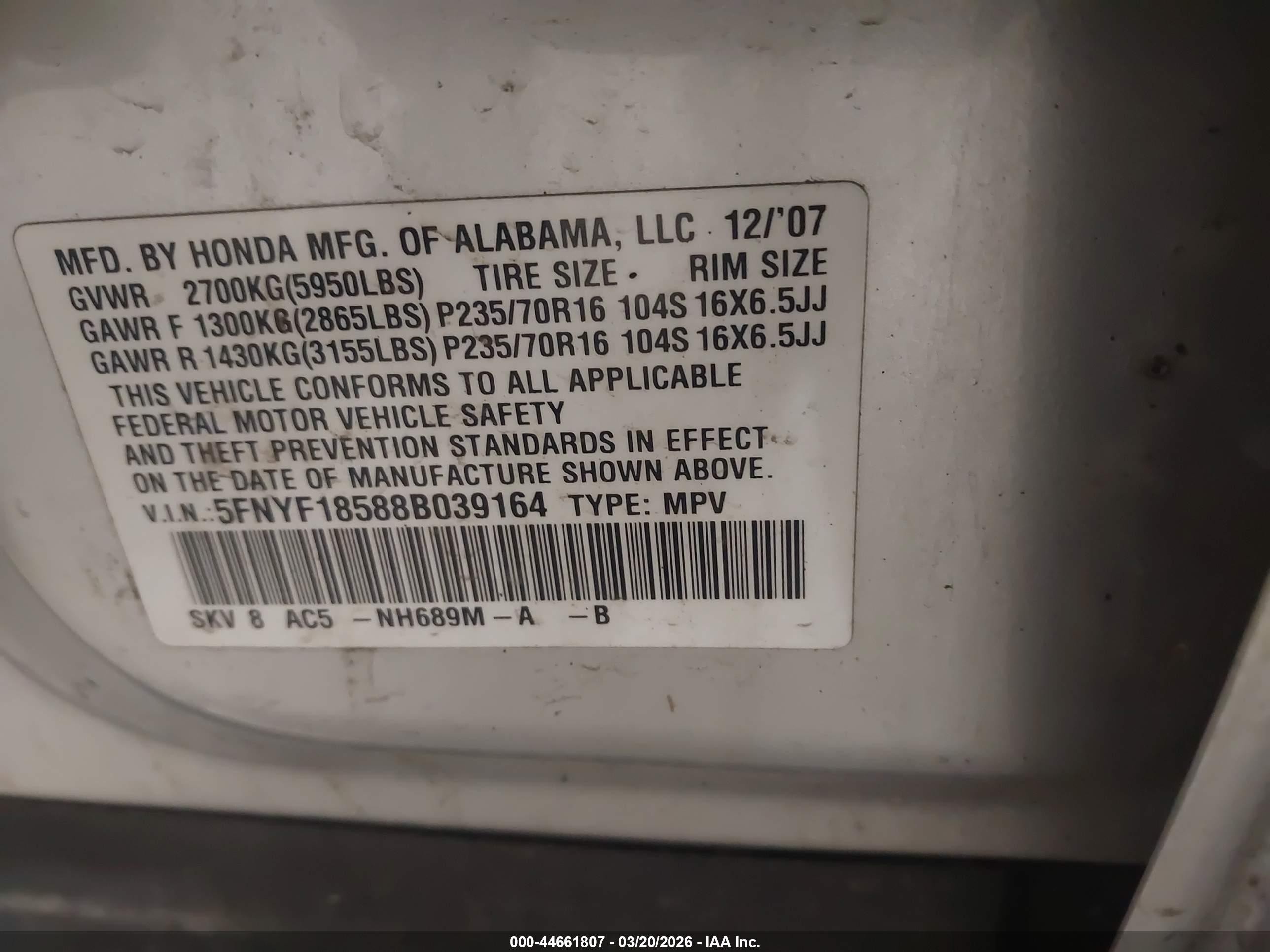 2008 Honda Pilot Ex-l Серебряный vin: 5FNYF18588B039164
