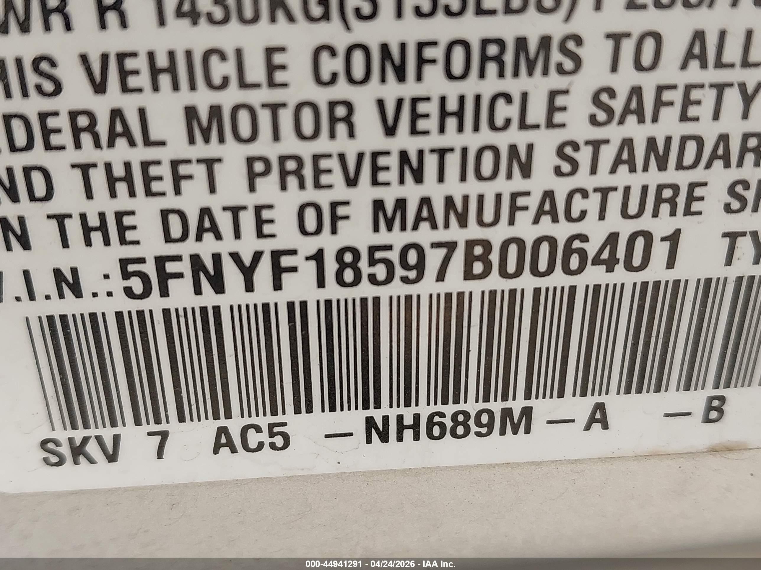 2007 Honda Pilot Ex-l Silver vin: 5FNYF18597B006401