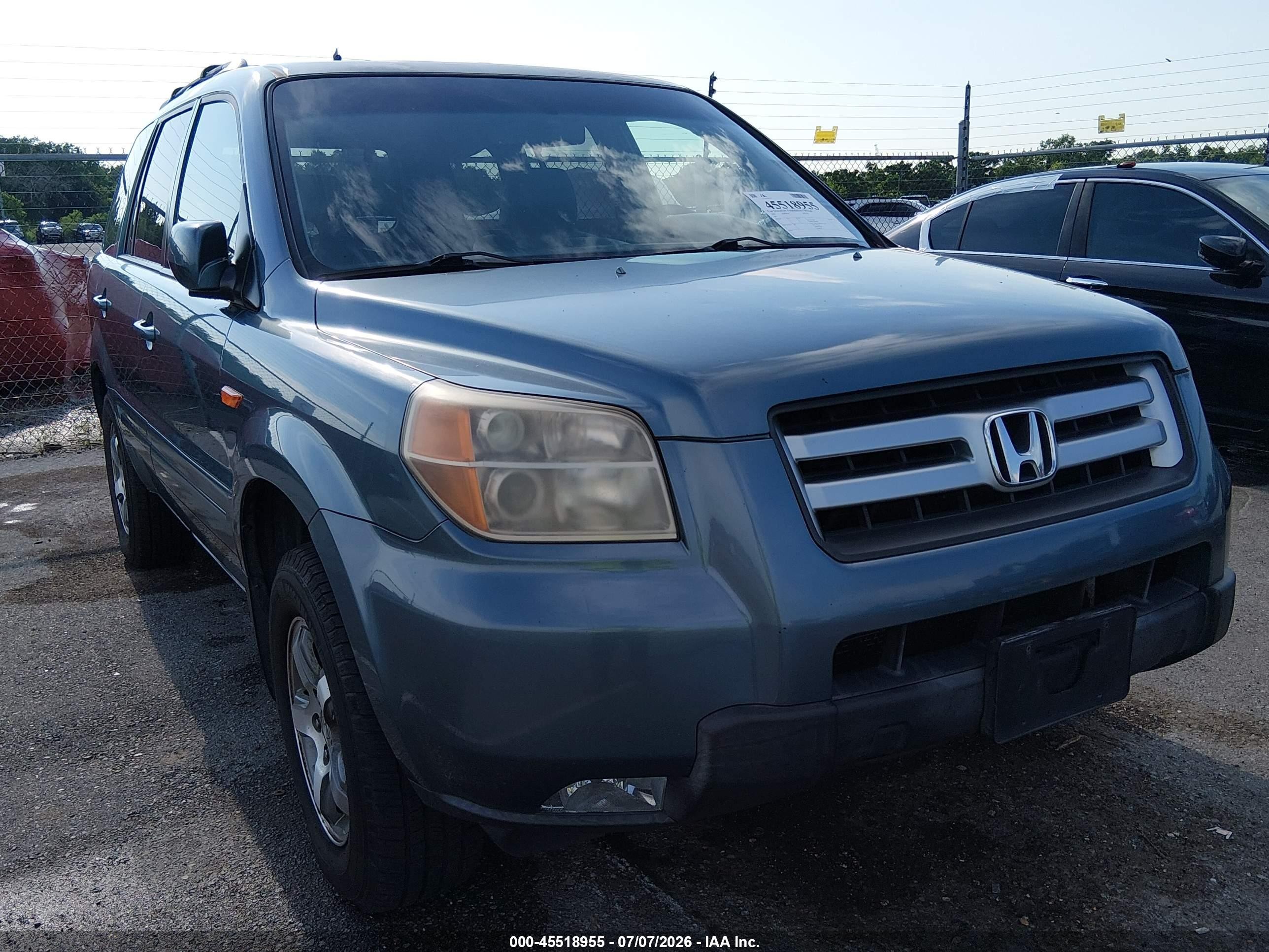 2007 Honda Pilot Exl Blue vin: 5FNYF18597B032674