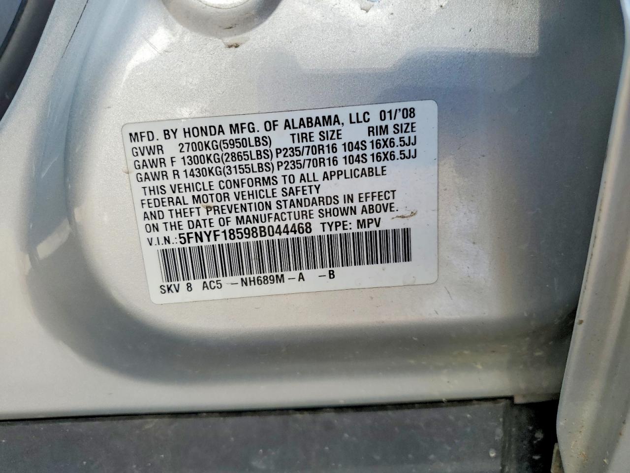 2008 Honda Pilot Exl Silver vin: 5FNYF18598B044468
