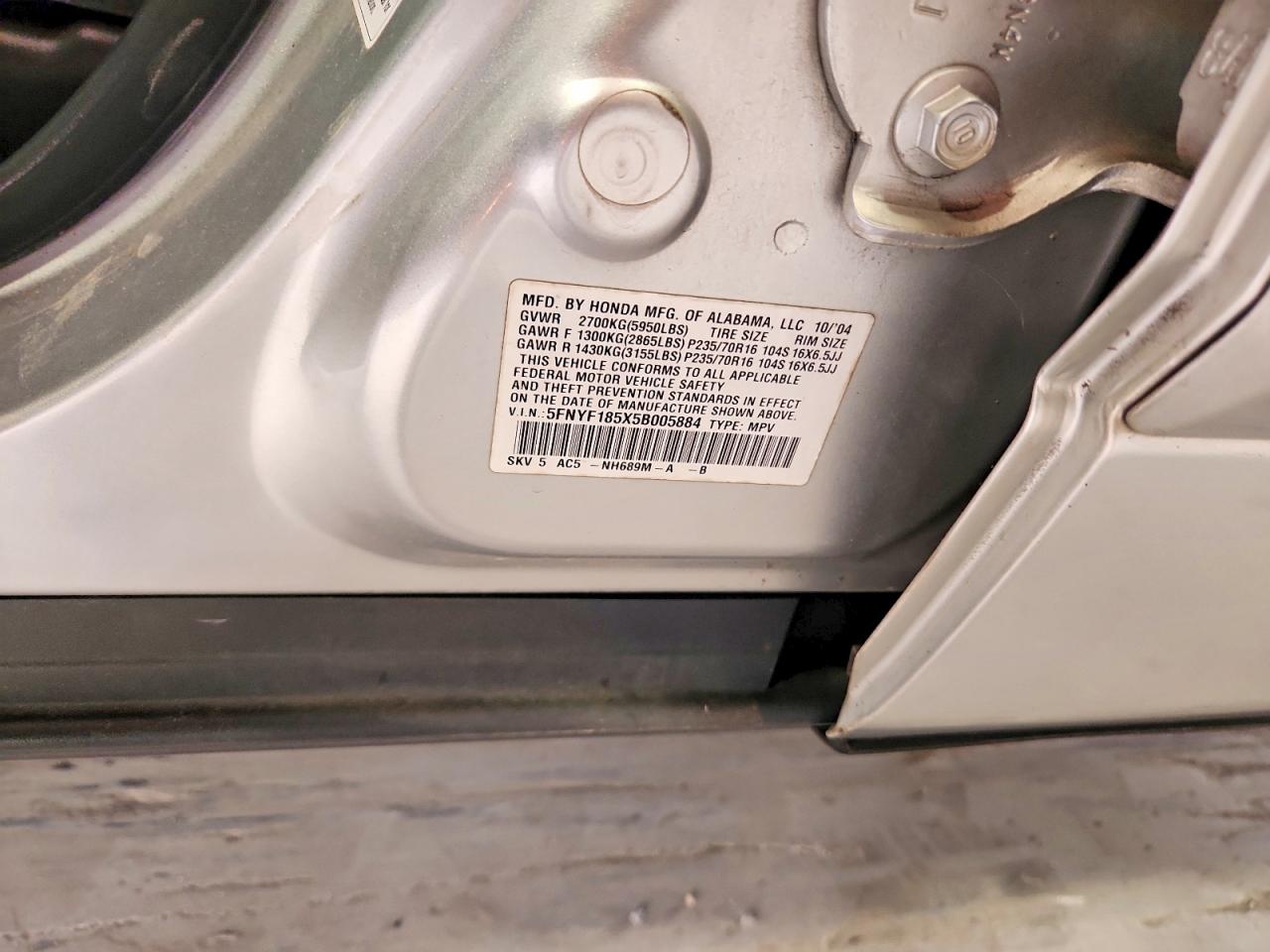 2005 Honda Pilot Exl Silver vin: 5FNYF185X5B005884