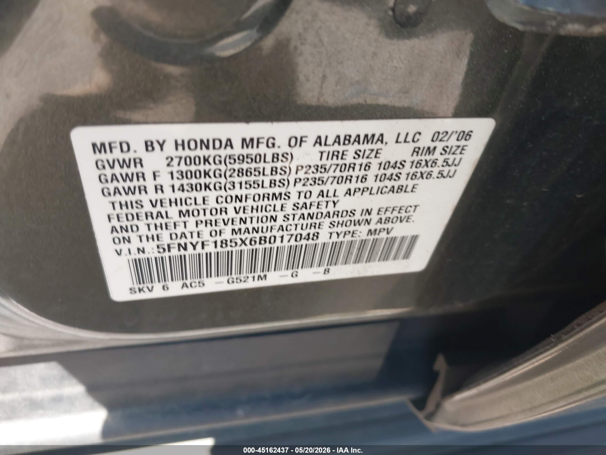2006 Honda Pilot Ex-l Green vin: 5FNYF185X6B017048
