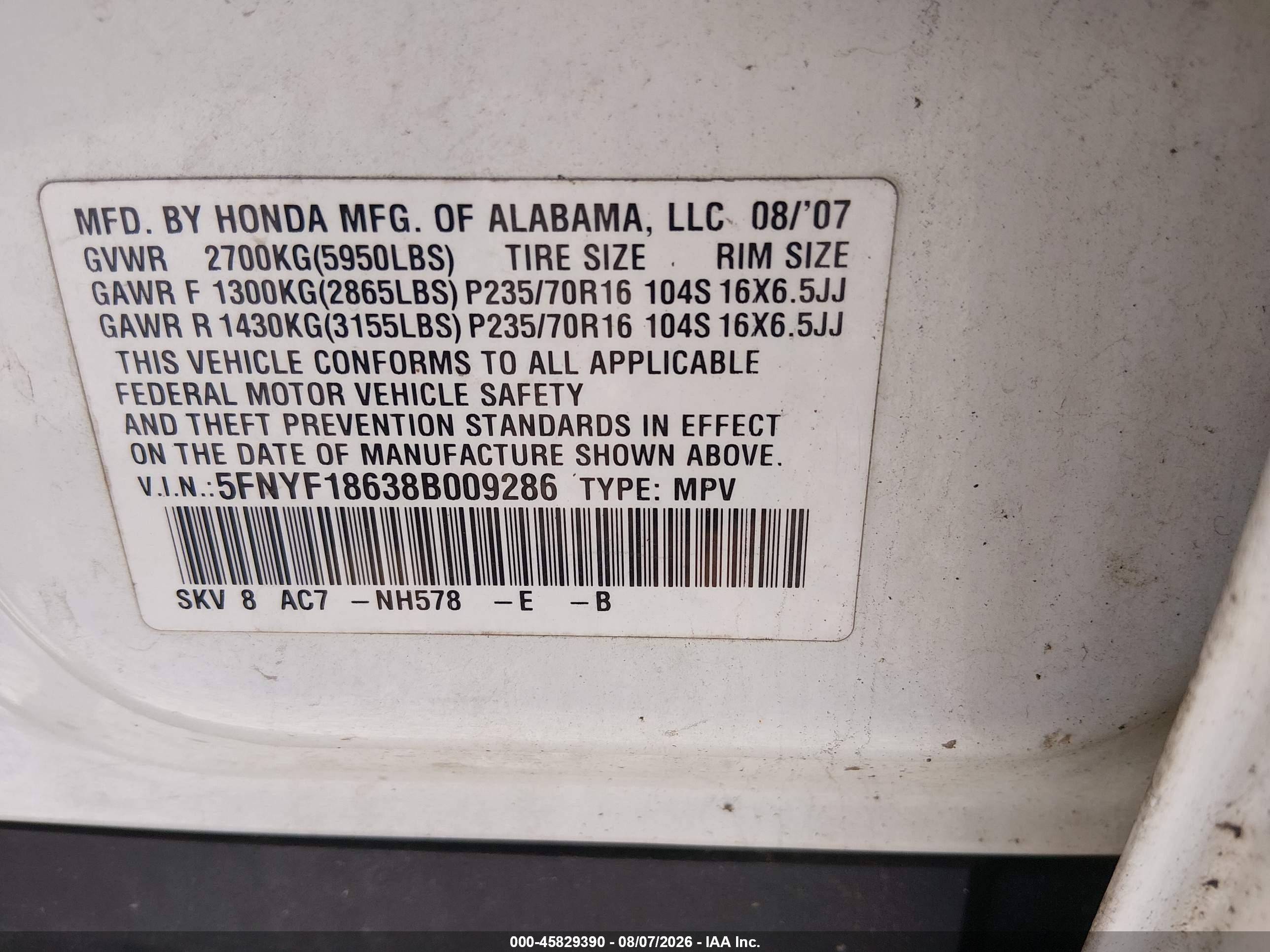 2008 Honda Pilot Ex-l White vin: 5FNYF18638B009286