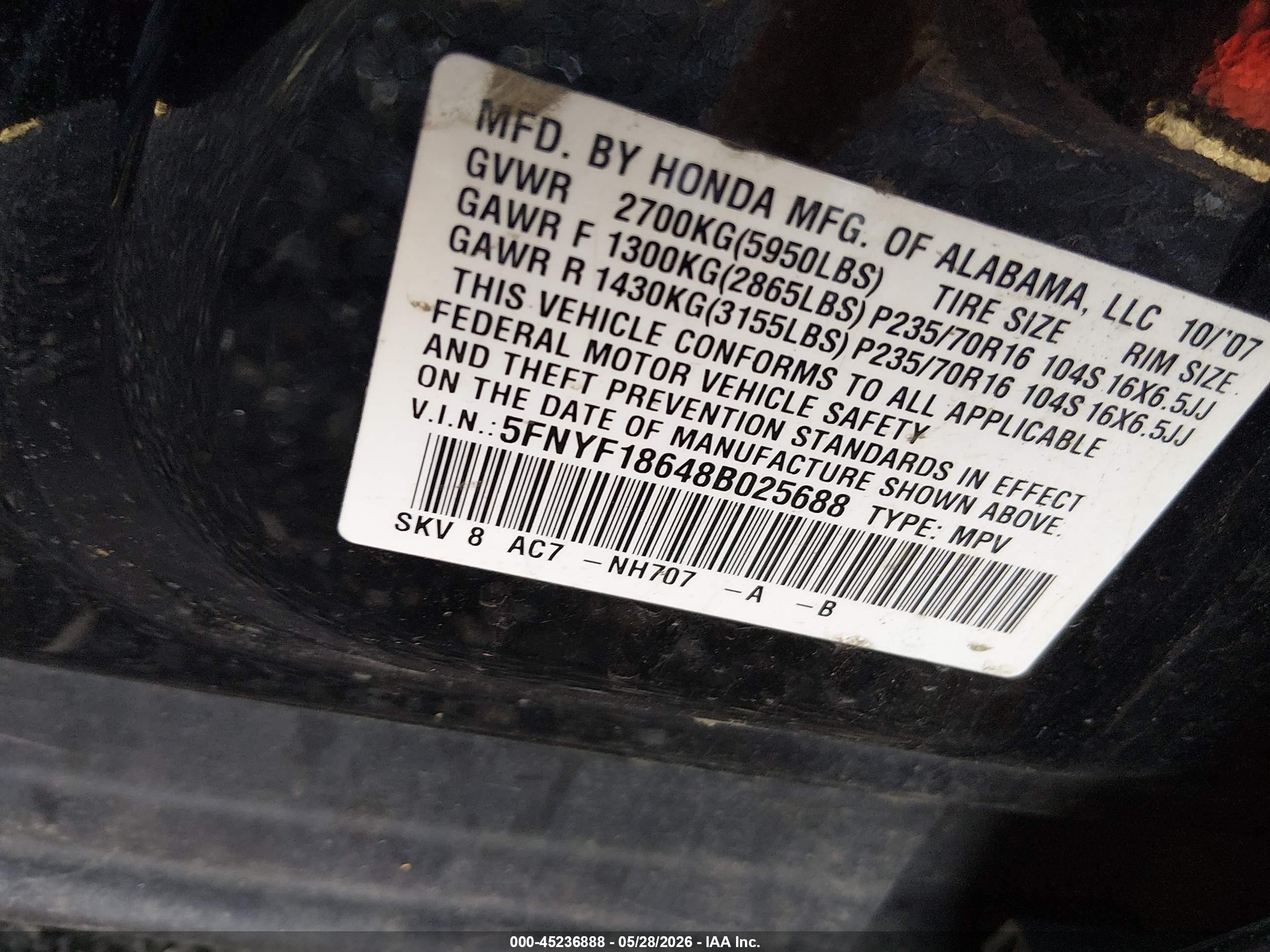 2008 Honda Pilot Ex-l Black vin: 5FNYF18648B025688