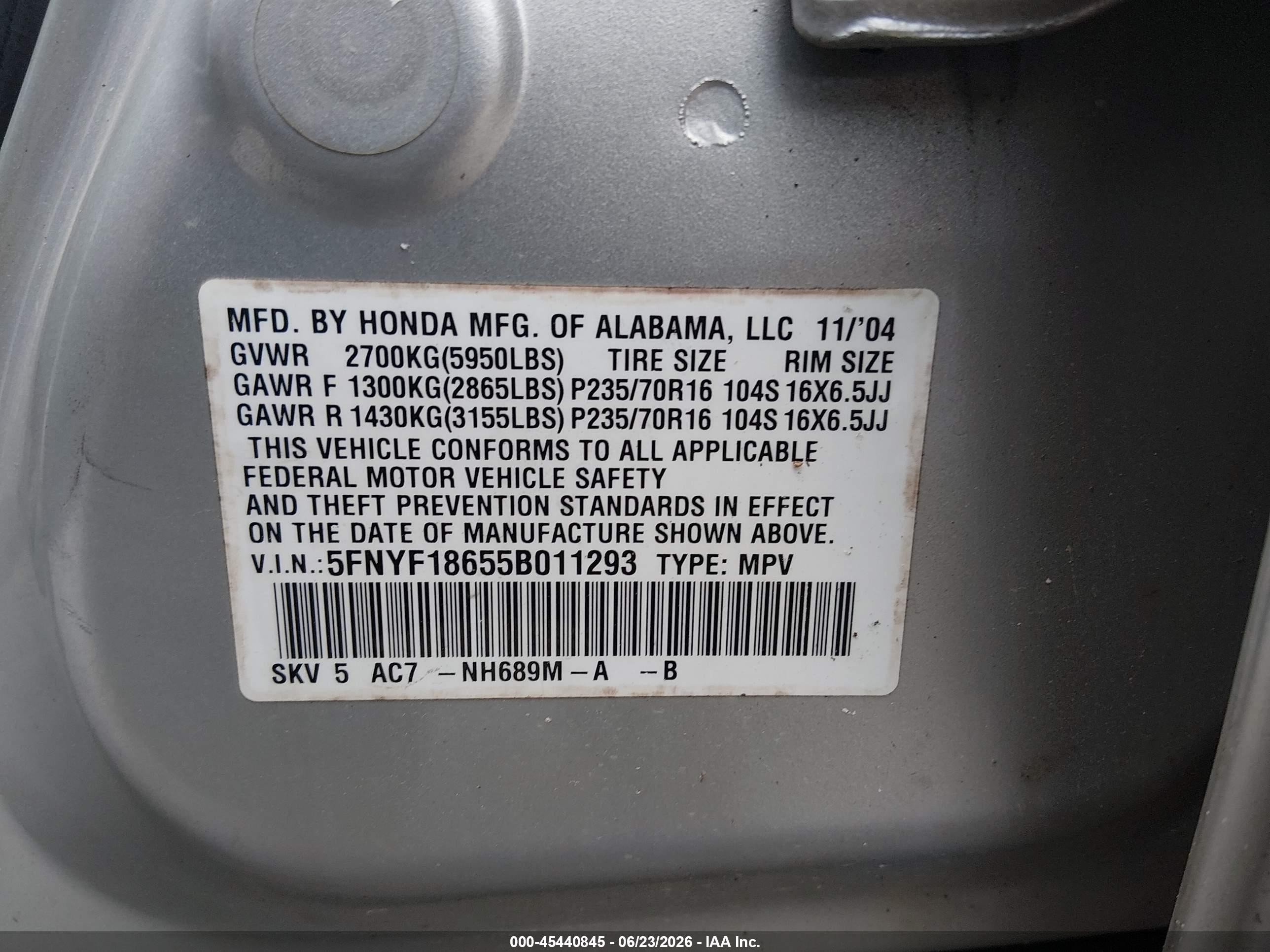 2005 Honda Pilot Ex-l Silver vin: 5FNYF18655B011293