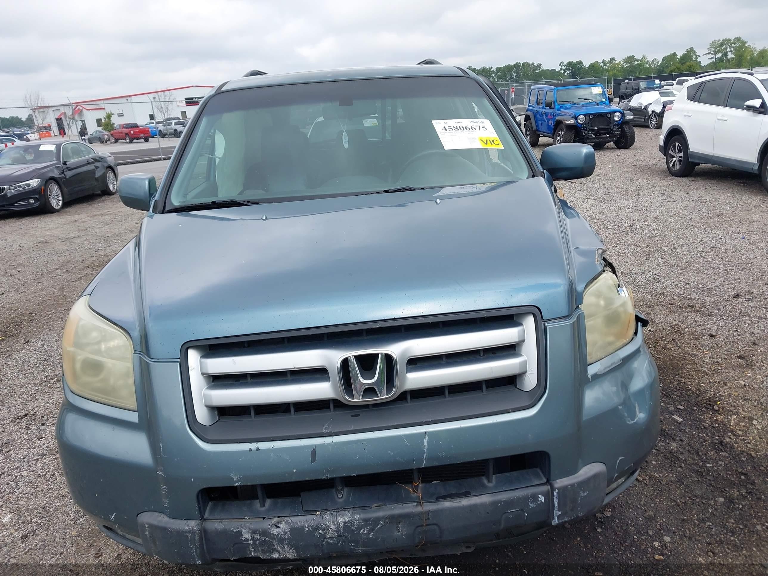 2006 Honda Pilot Ex-l Blue vin: 5FNYF18656B020092