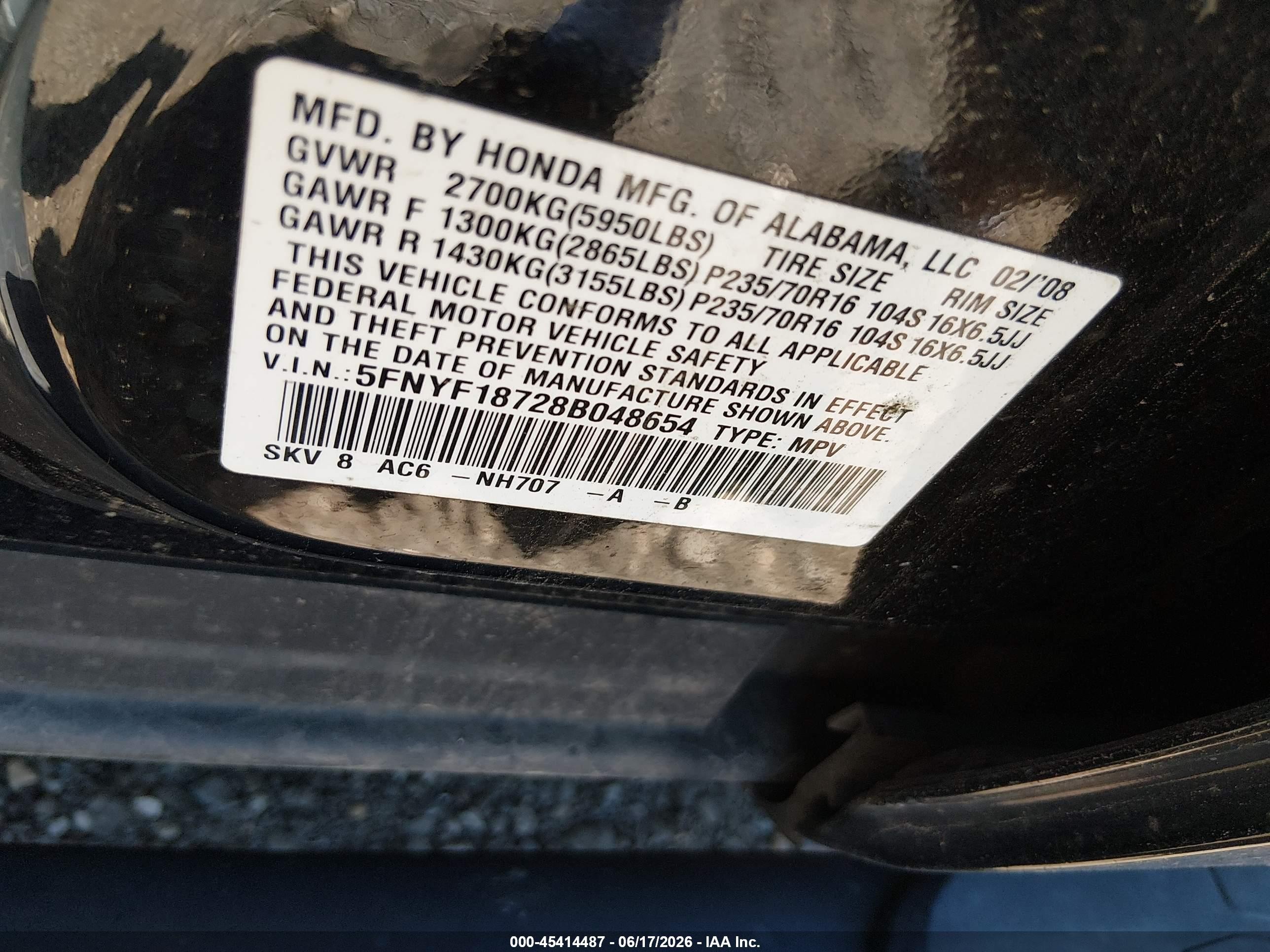 2008 Honda Pilot Ex-l Black vin: 5FNYF18728B048654