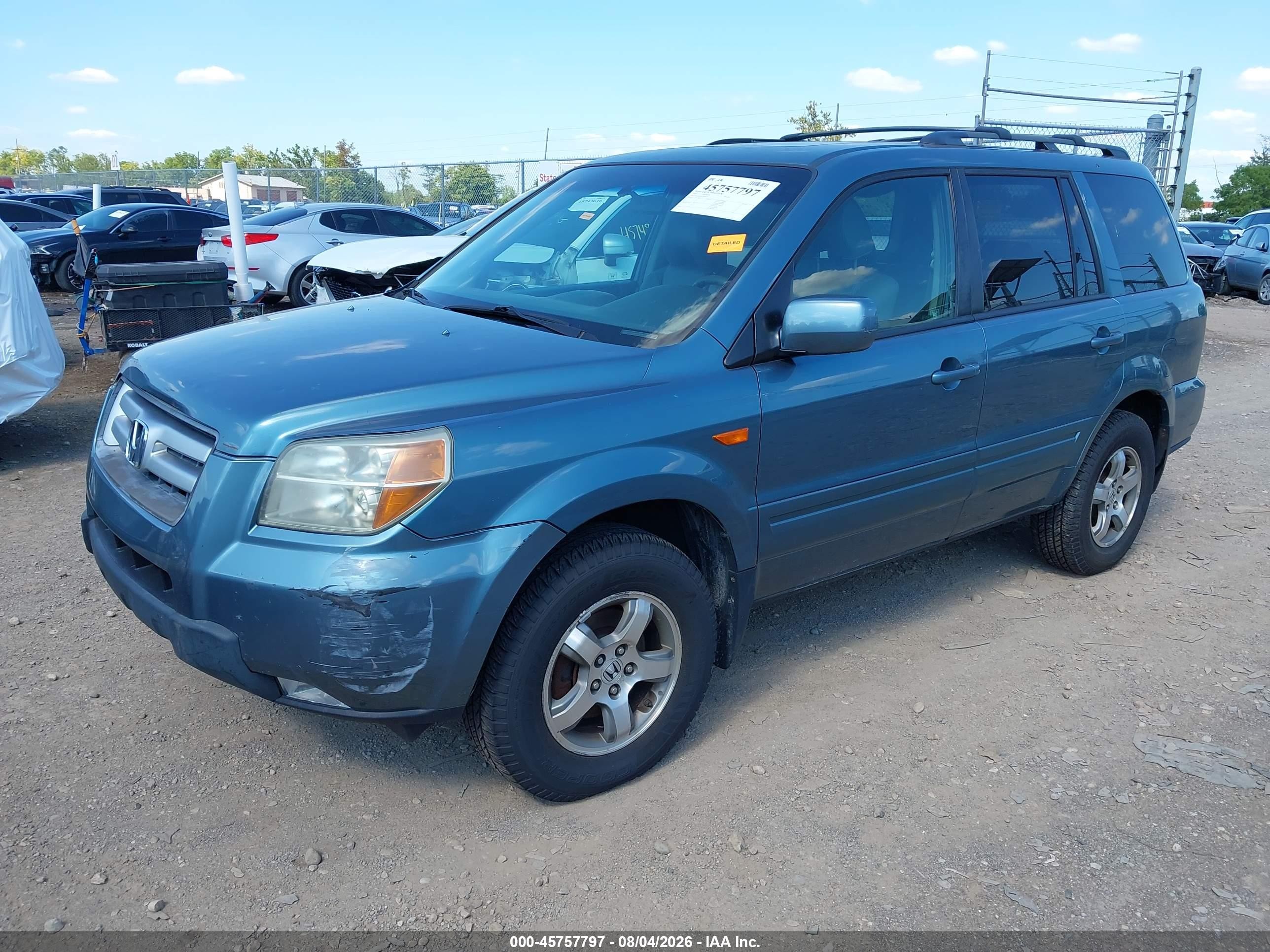 2007 Honda Pilot Ex-l Light Blue vin: 5FNYF18767B000203