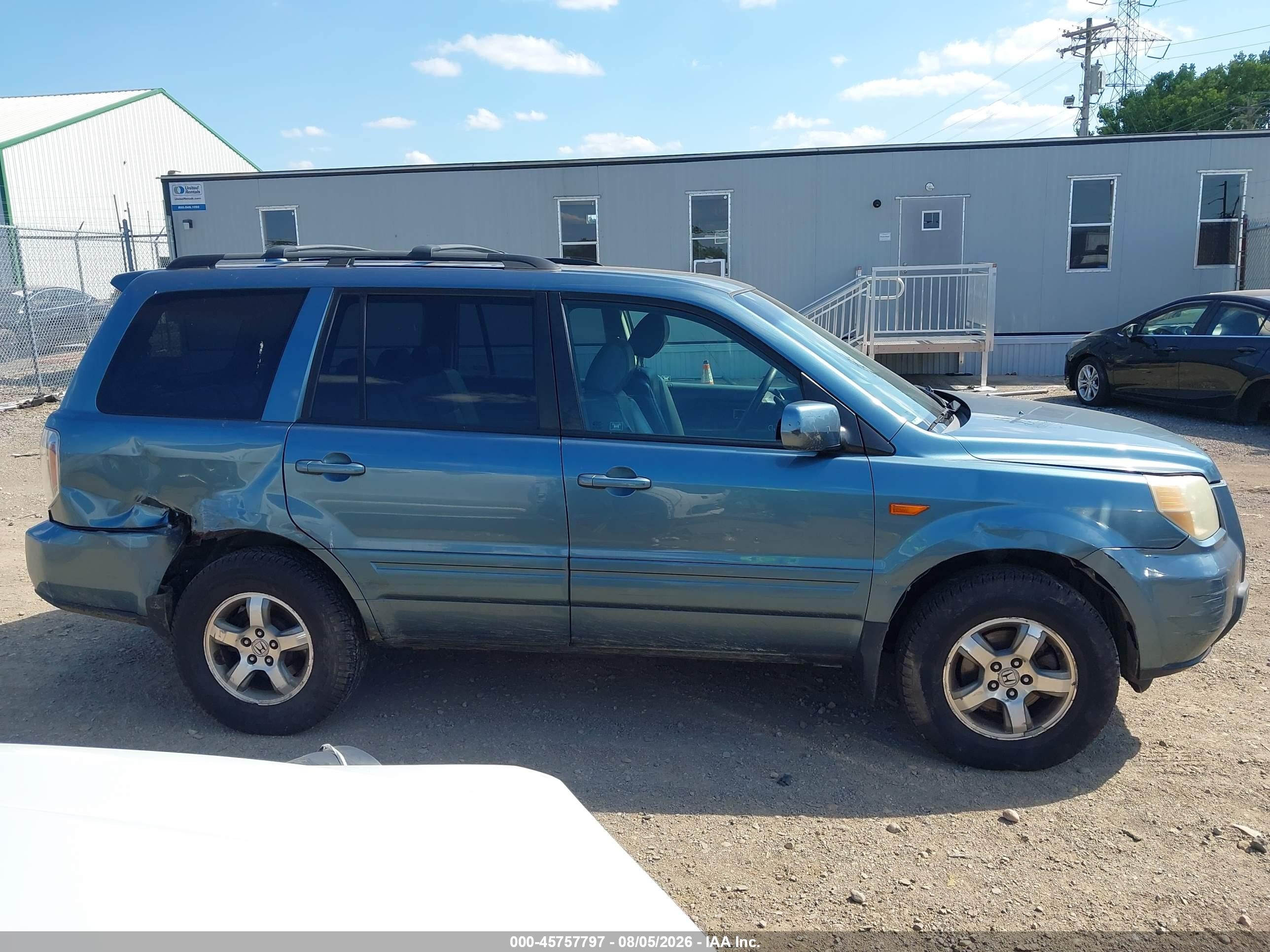 2007 Honda Pilot Ex-l Light Blue vin: 5FNYF18767B000203