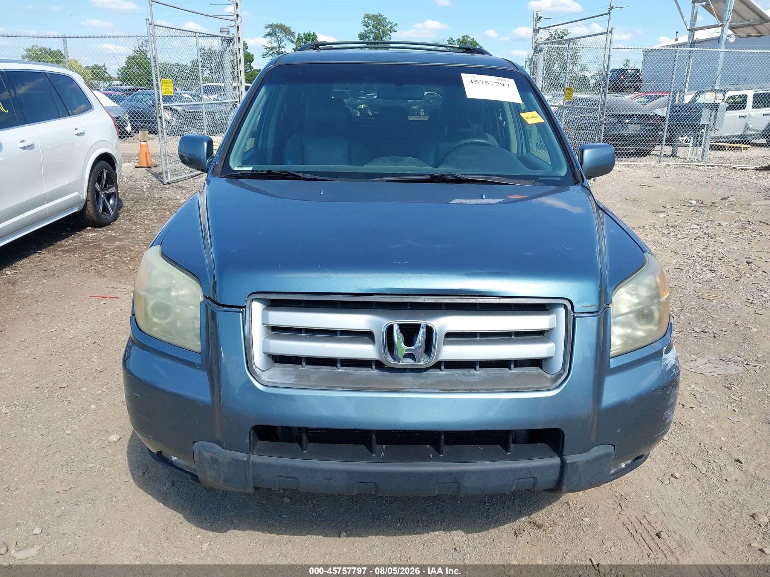 2007 Honda Pilot Ex-l Light Blue vin: 5FNYF18767B000203