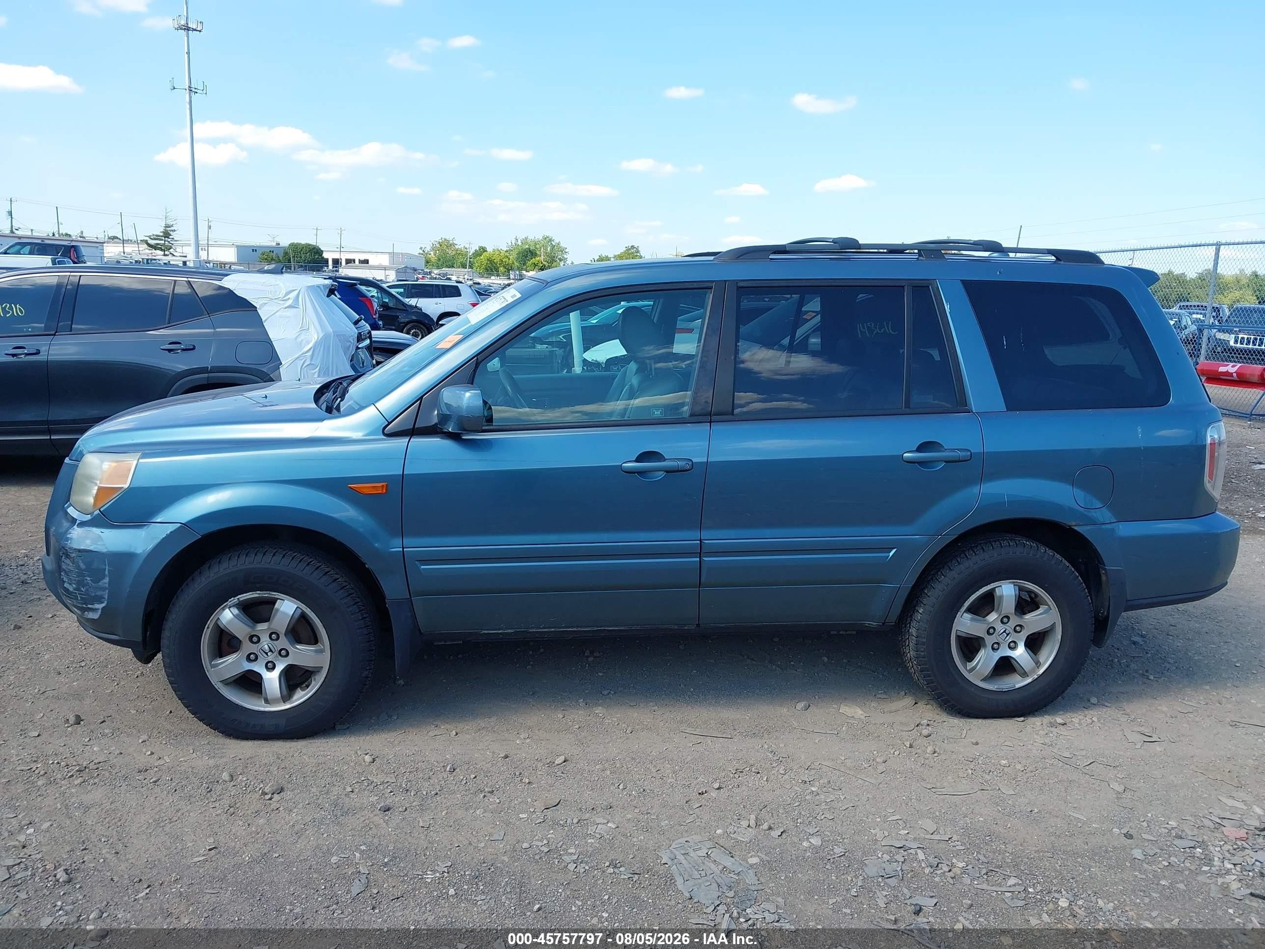 2007 Honda Pilot Ex-l Light Blue vin: 5FNYF18767B000203