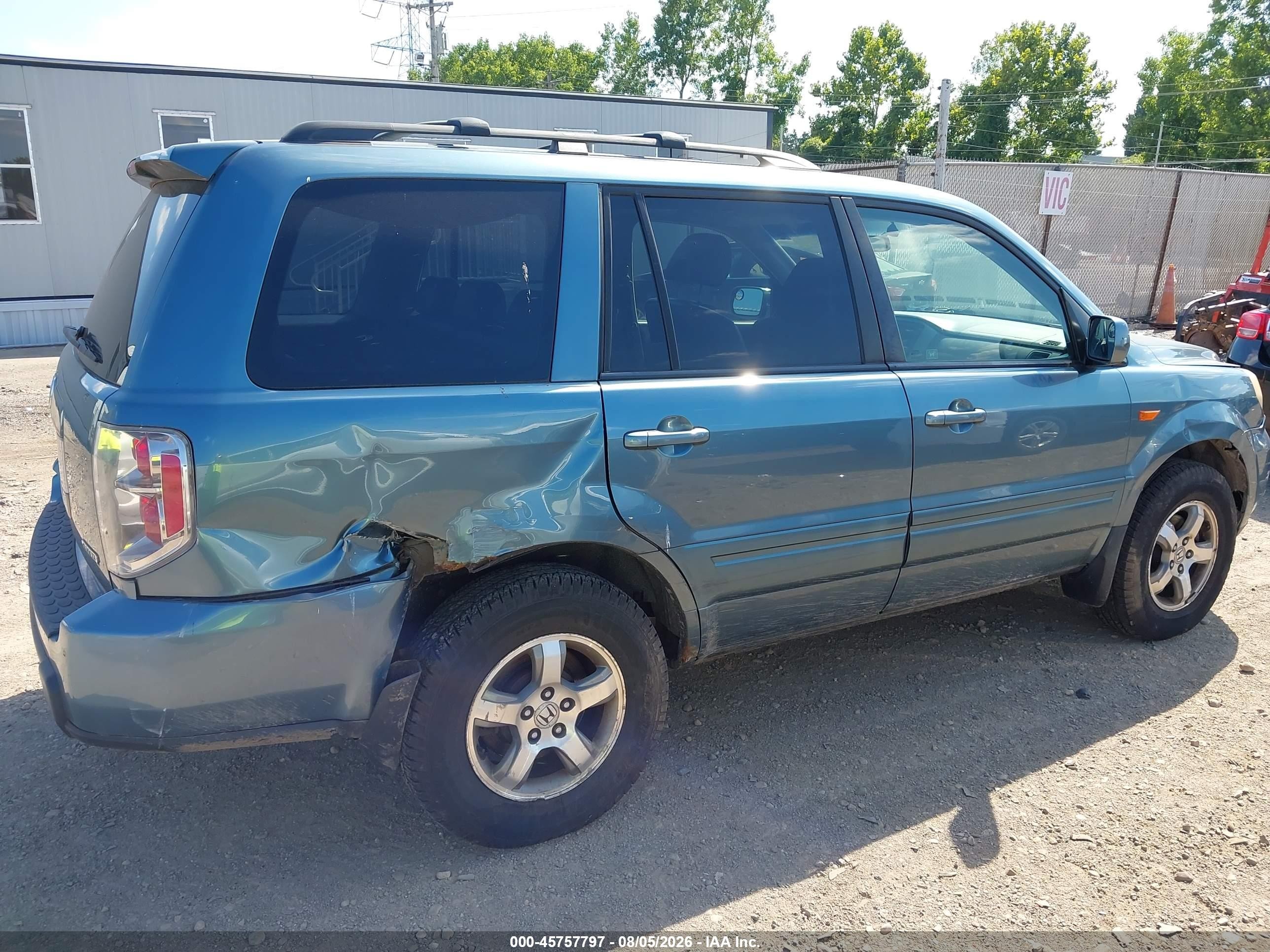 2007 Honda Pilot Ex-l Light Blue vin: 5FNYF18767B000203