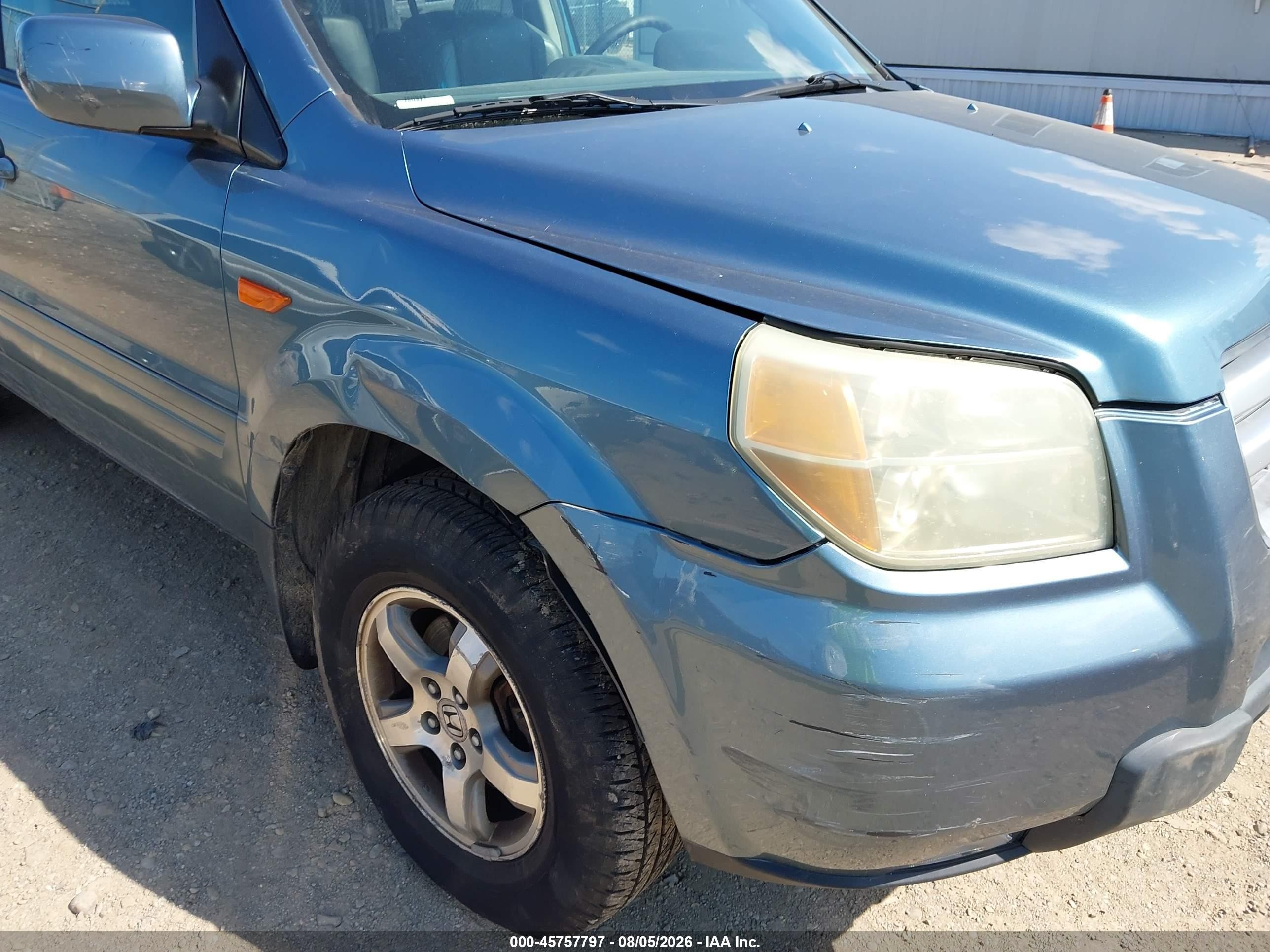 2007 Honda Pilot Ex-l Light Blue vin: 5FNYF18767B000203