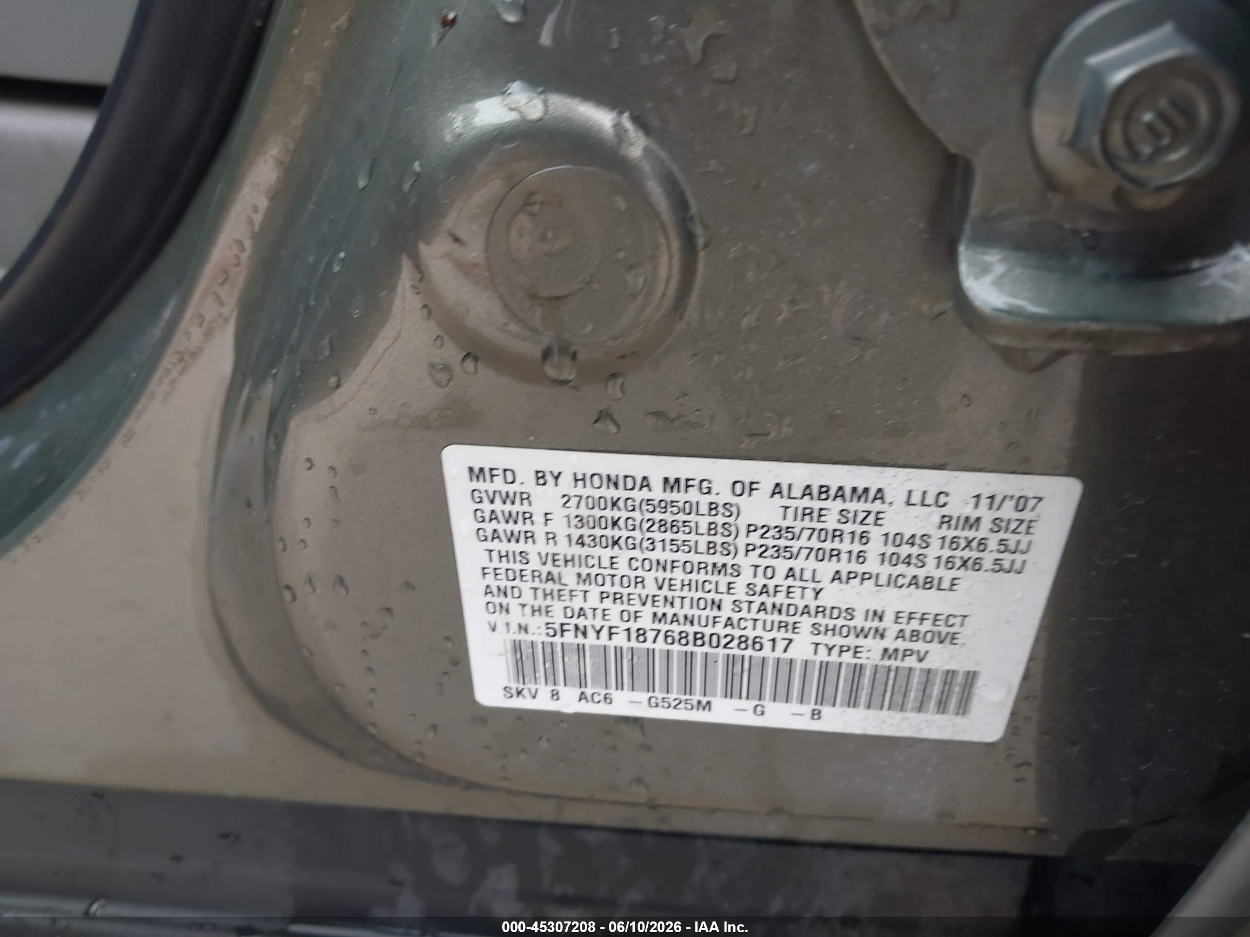2008 Honda Pilot Ex-l Gray vin: 5FNYF18768B028617