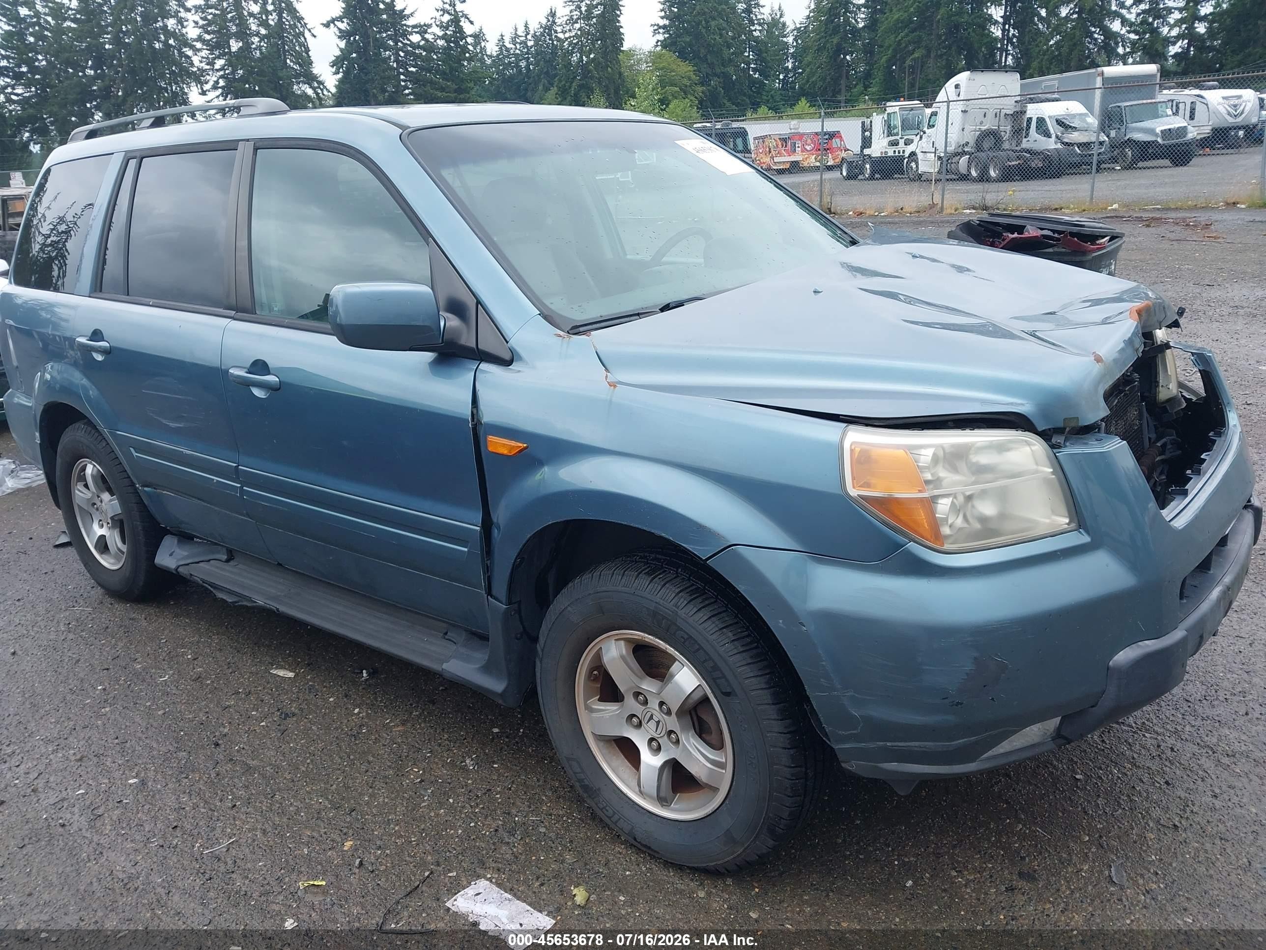 2007 Honda Pilot Ex-l Blue vin: 5FNYF18777B020458