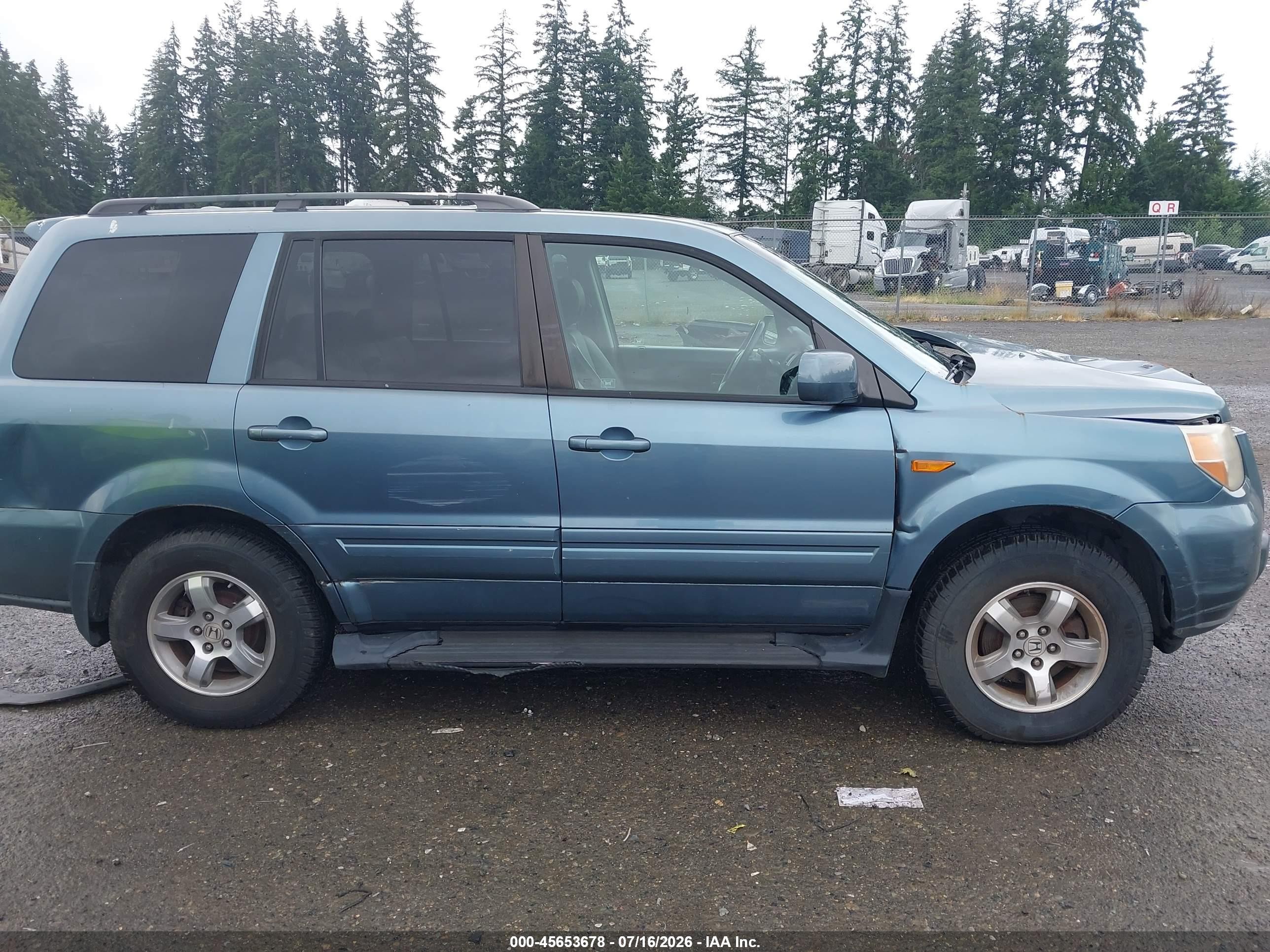 2007 Honda Pilot Ex-l Blue vin: 5FNYF18777B020458