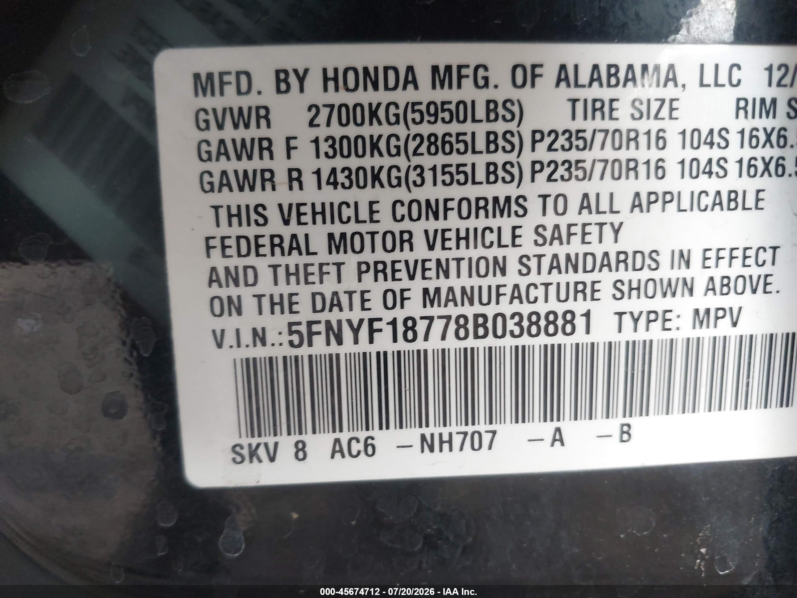 2008 Honda Pilot Ex-l Черный vin: 5FNYF18778B038881