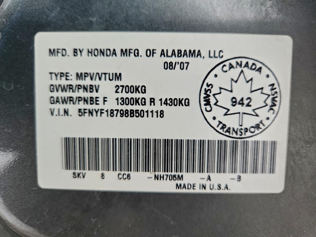 2008 Honda Pilot Exl Gray vin: 5FNYF18798B501118