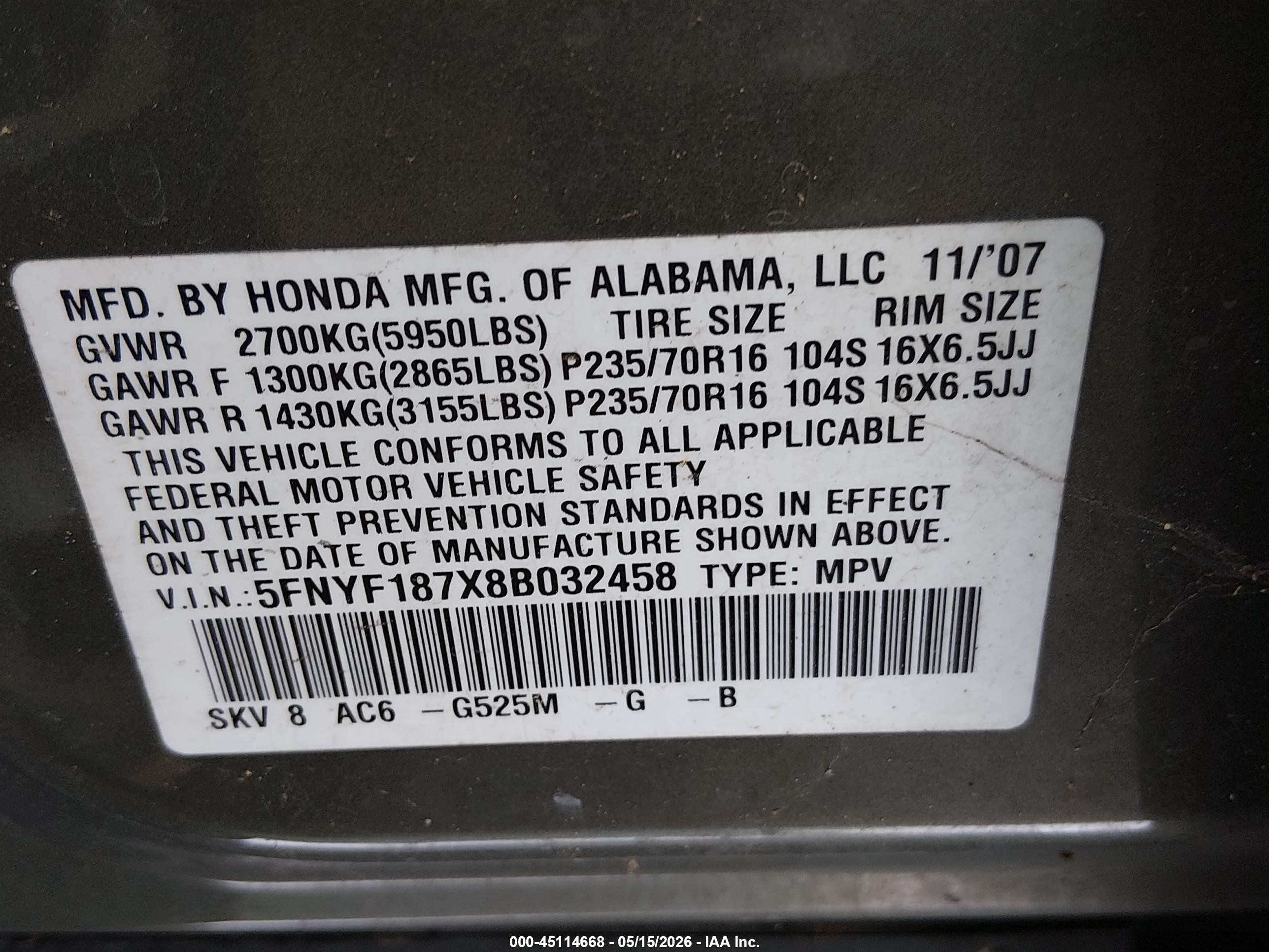 2008 Honda Pilot Ex-l Green vin: 5FNYF187X8B032458