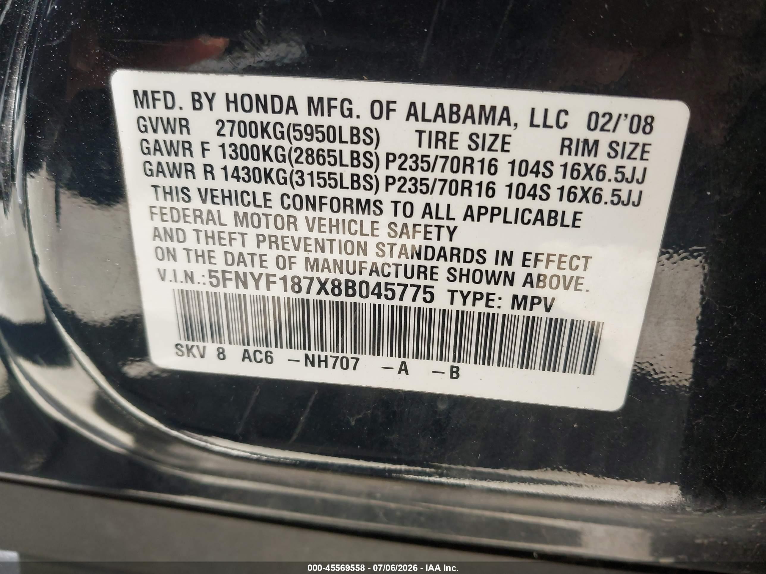 2008 Honda Pilot Ex-l Gray vin: 5FNYF187X8B045775