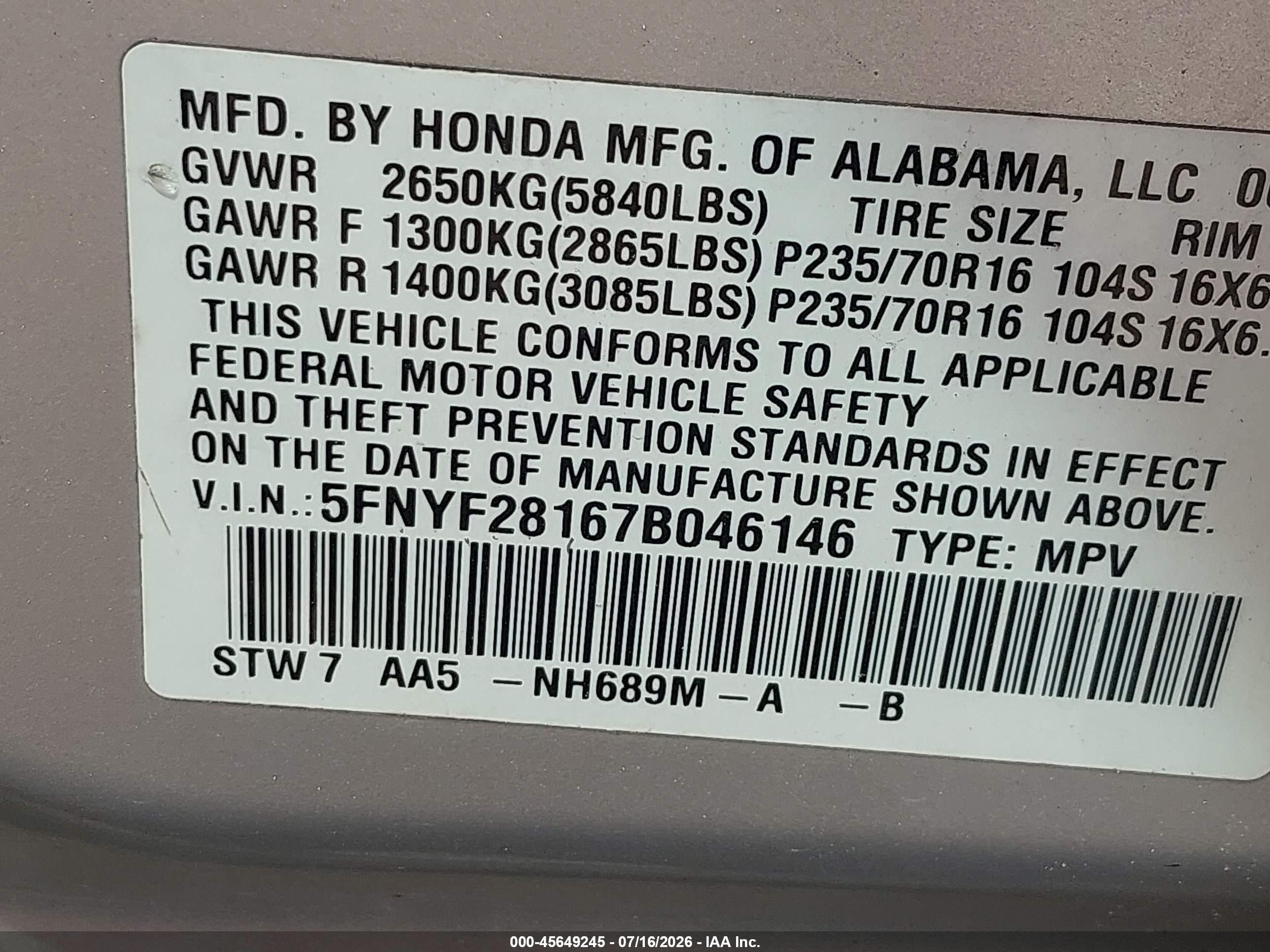 2007 Honda Pilot Lx Silver vin: 5FNYF28167B046146