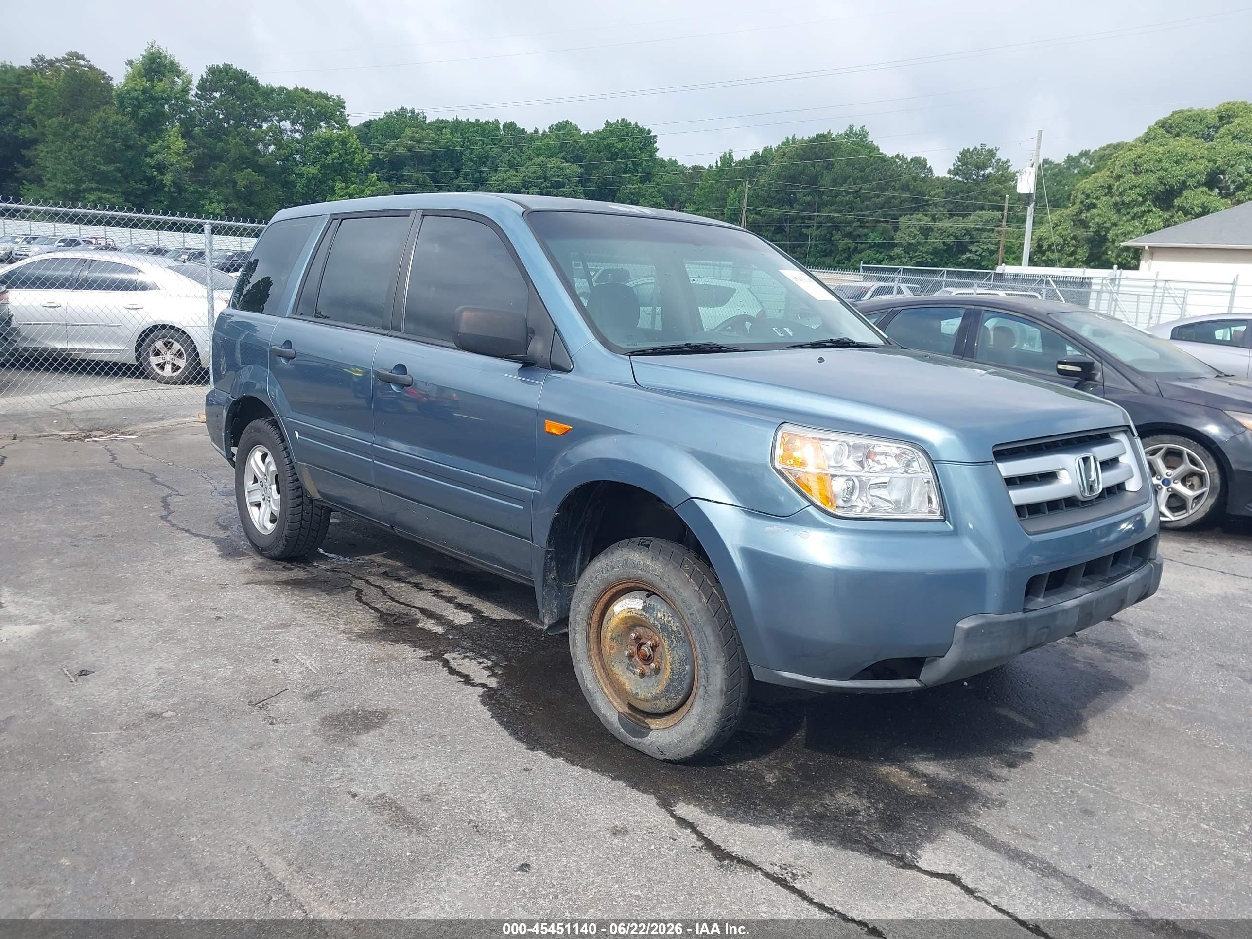 2006 Honda Pilot Lx Light Blue vin: 5FNYF28186B037785
