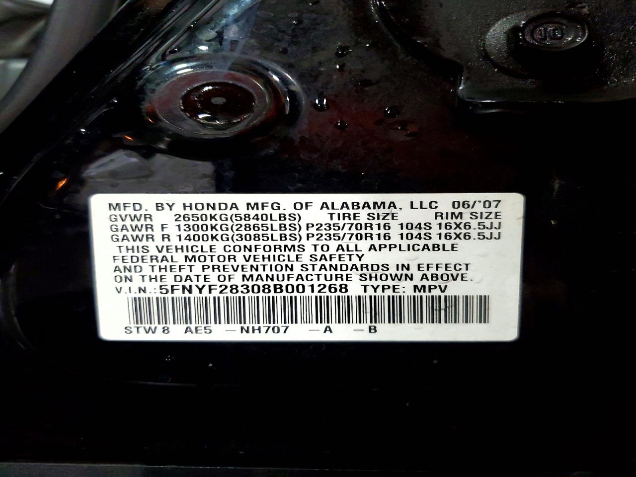 2008 Honda Pilot Se Черный vin: 5FNYF28308B001268