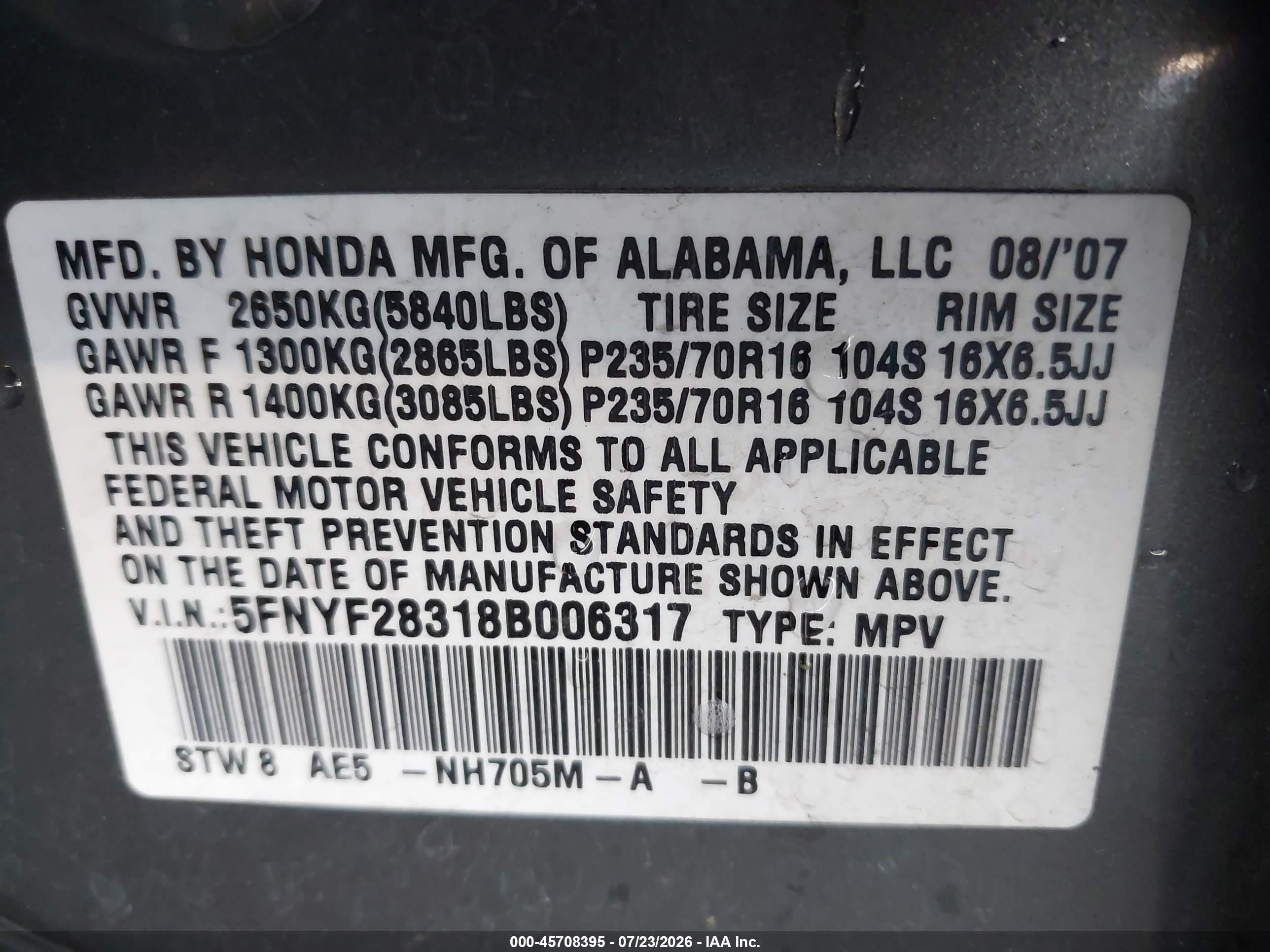 2008 Honda Pilot Se Gray vin: 5FNYF28318B006317