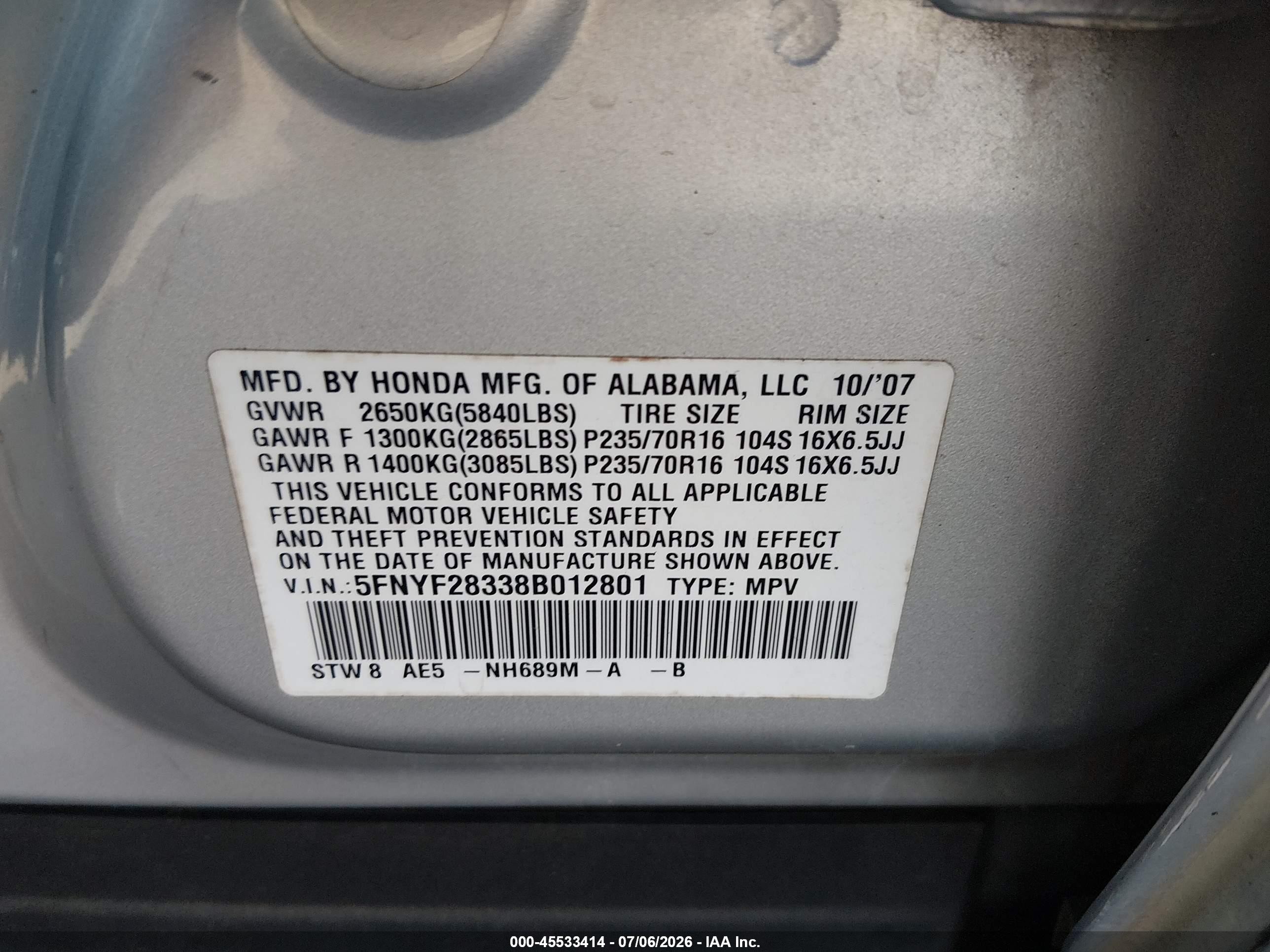 2008 Honda Pilot Se Silver vin: 5FNYF28338B012801