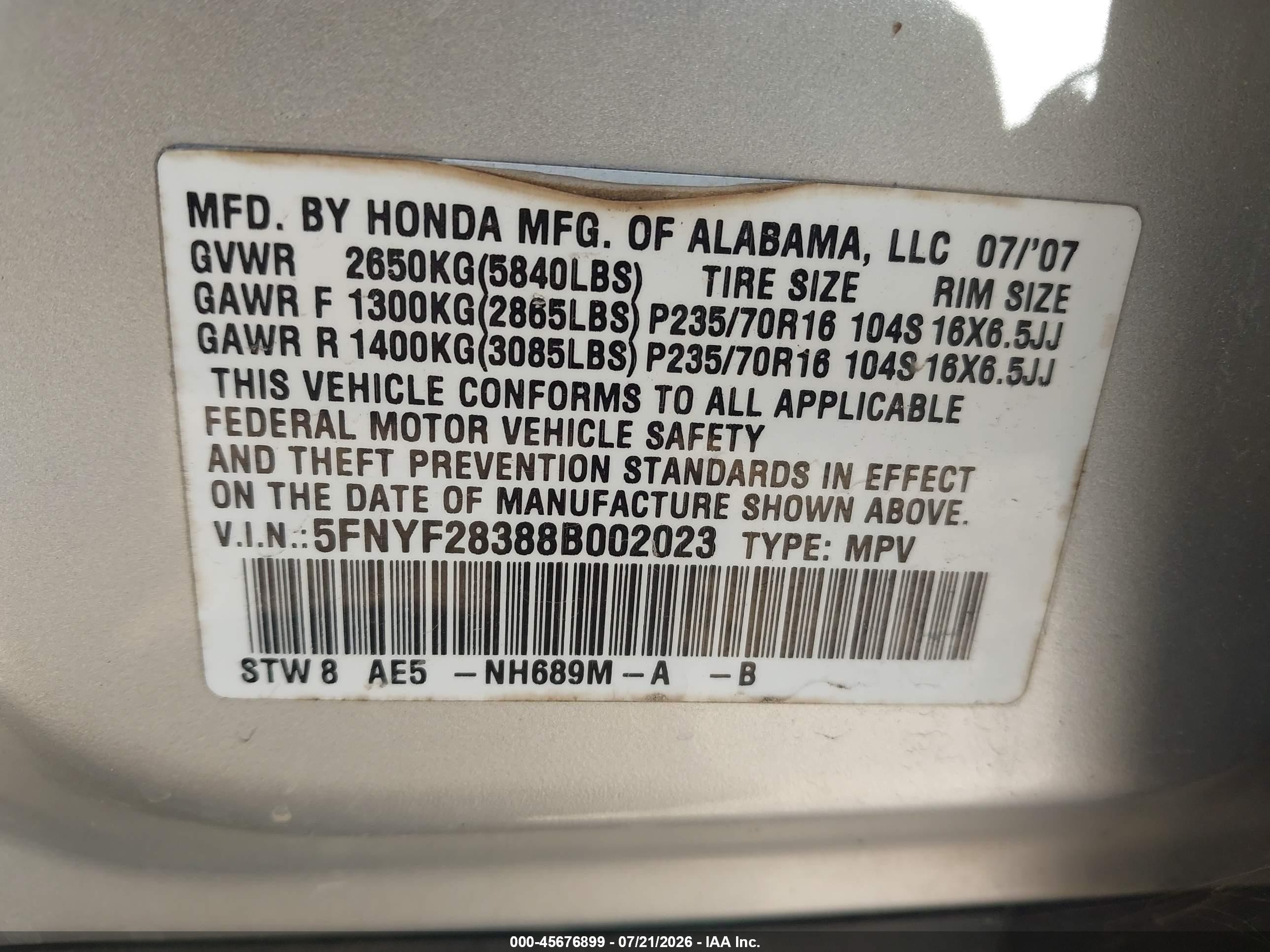 2008 Honda Pilot Se Silver vin: 5FNYF28388B002023