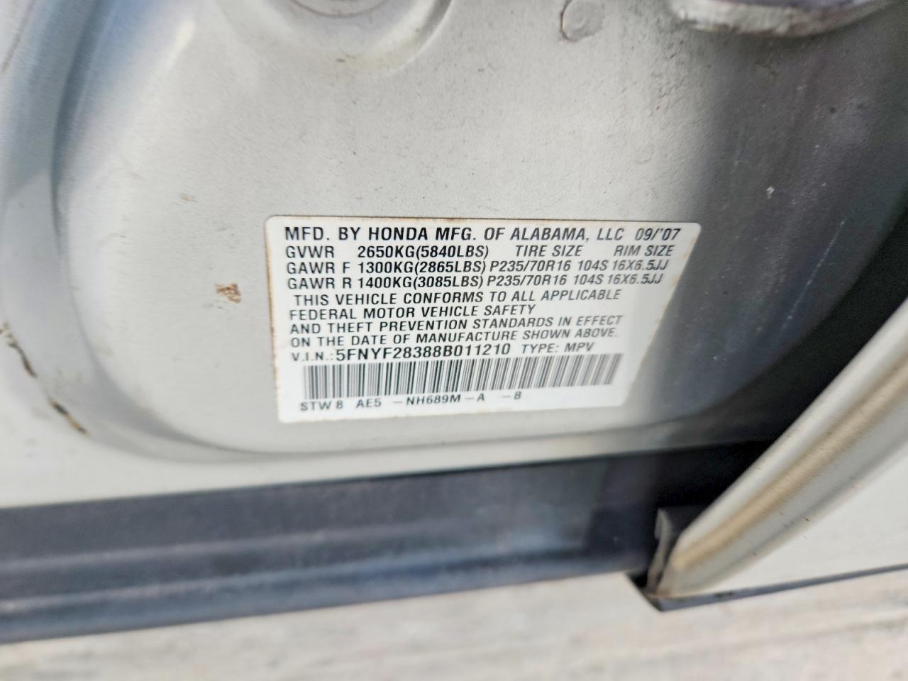 2008 Honda Pilot Se Silver vin: 5FNYF28388B011210
