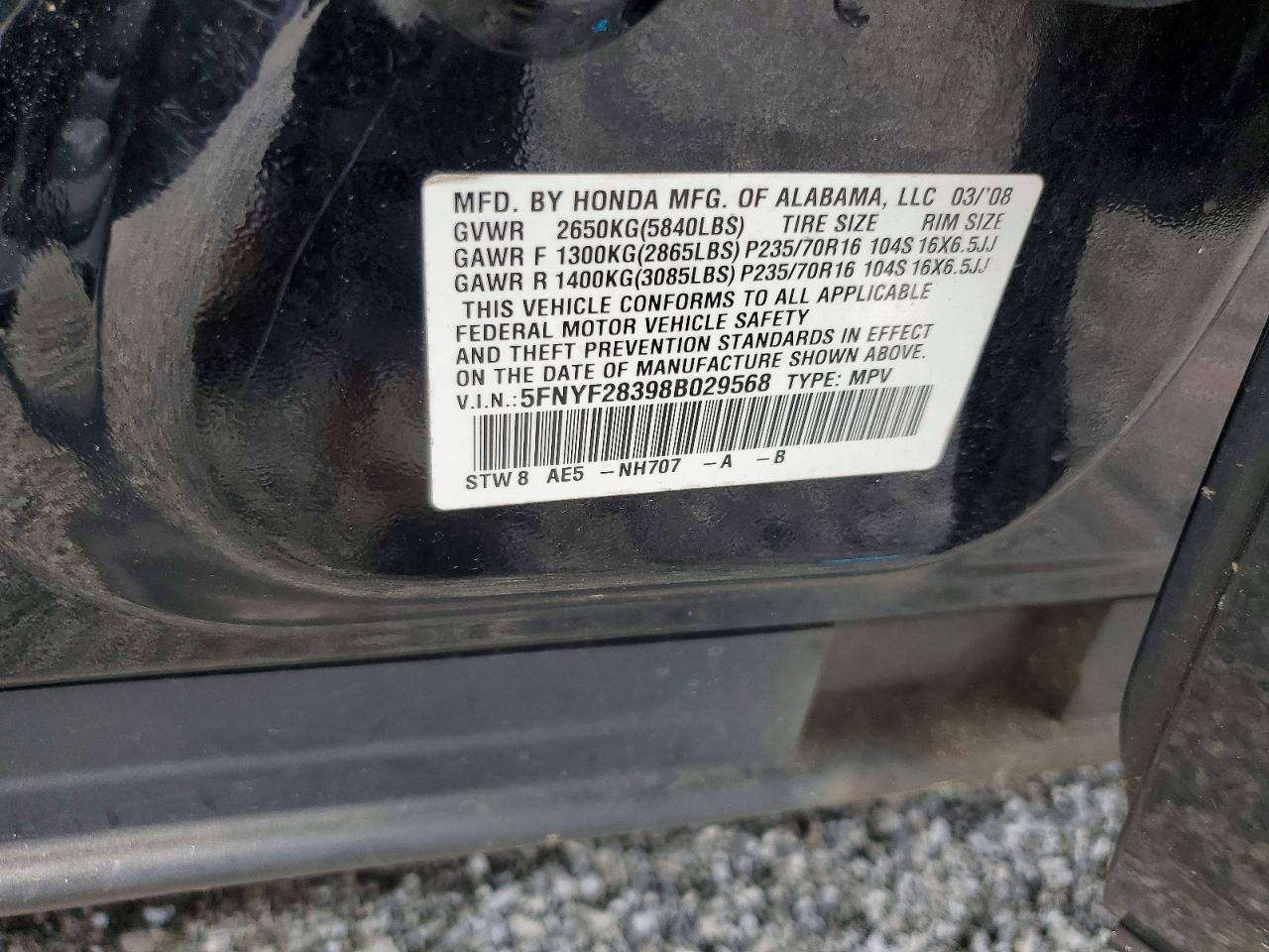2008 Honda Pilot Se Black vin: 5FNYF28398B029568