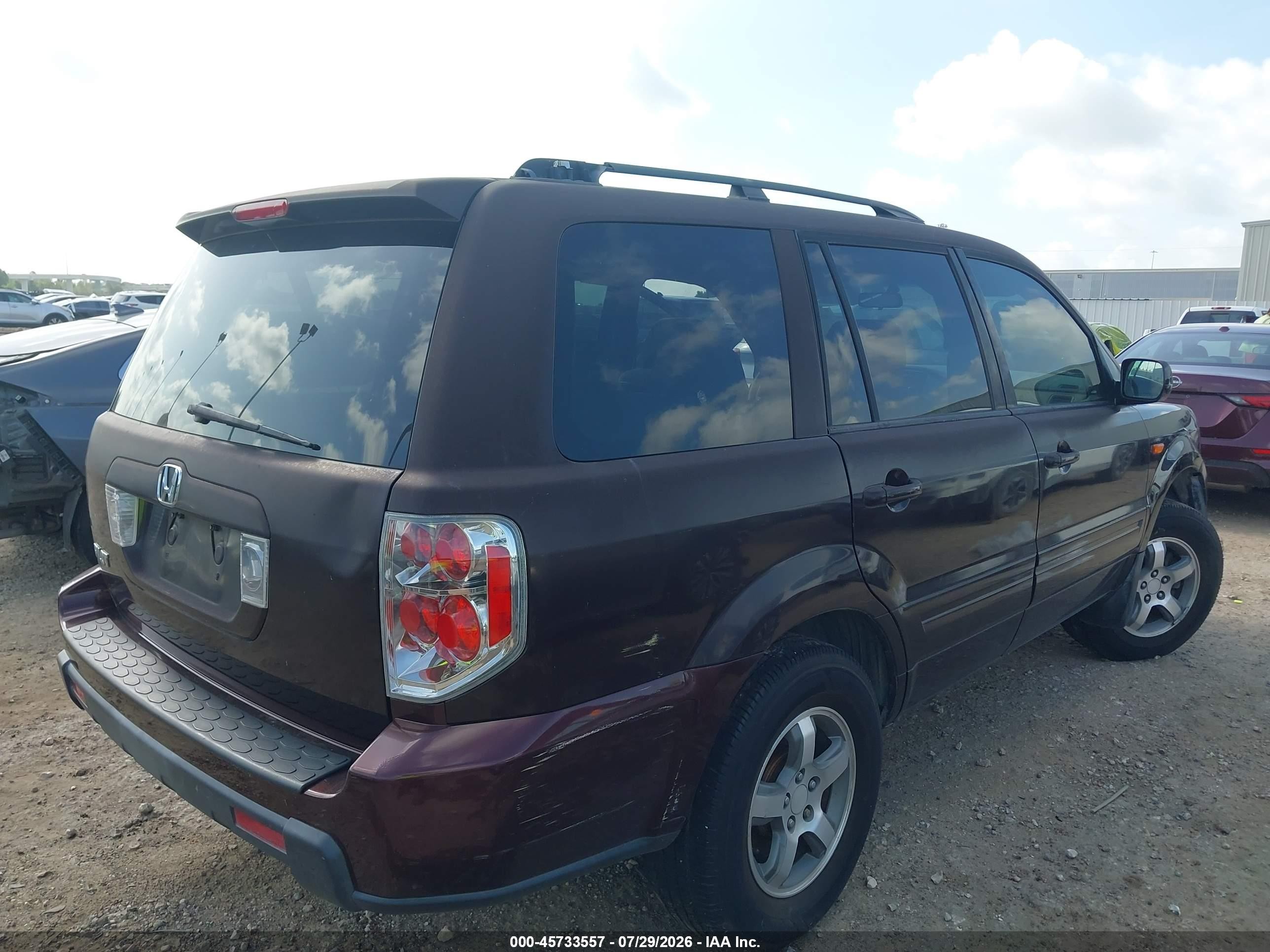 2007 Honda Pilot Ex Purple vin: 5FNYF28417B001013