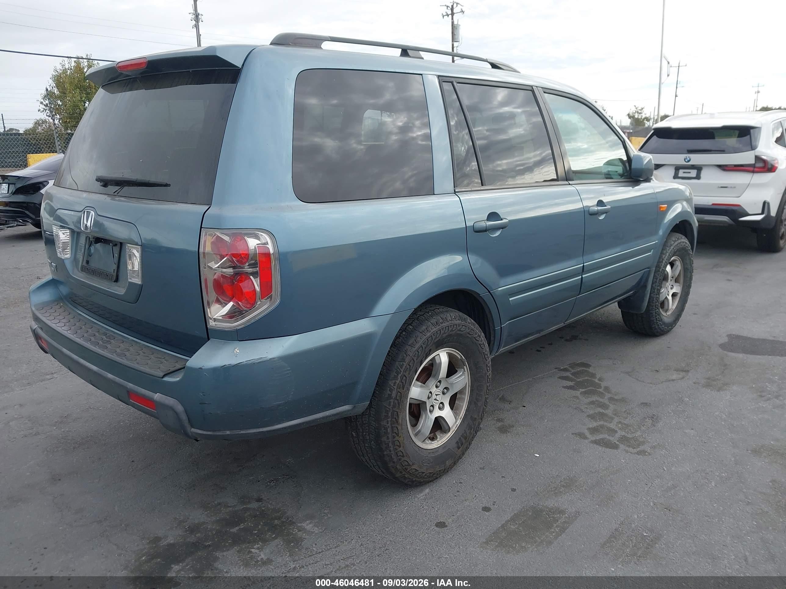 2007 Honda Pilot Ex Blue vin: 5FNYF28447B026956