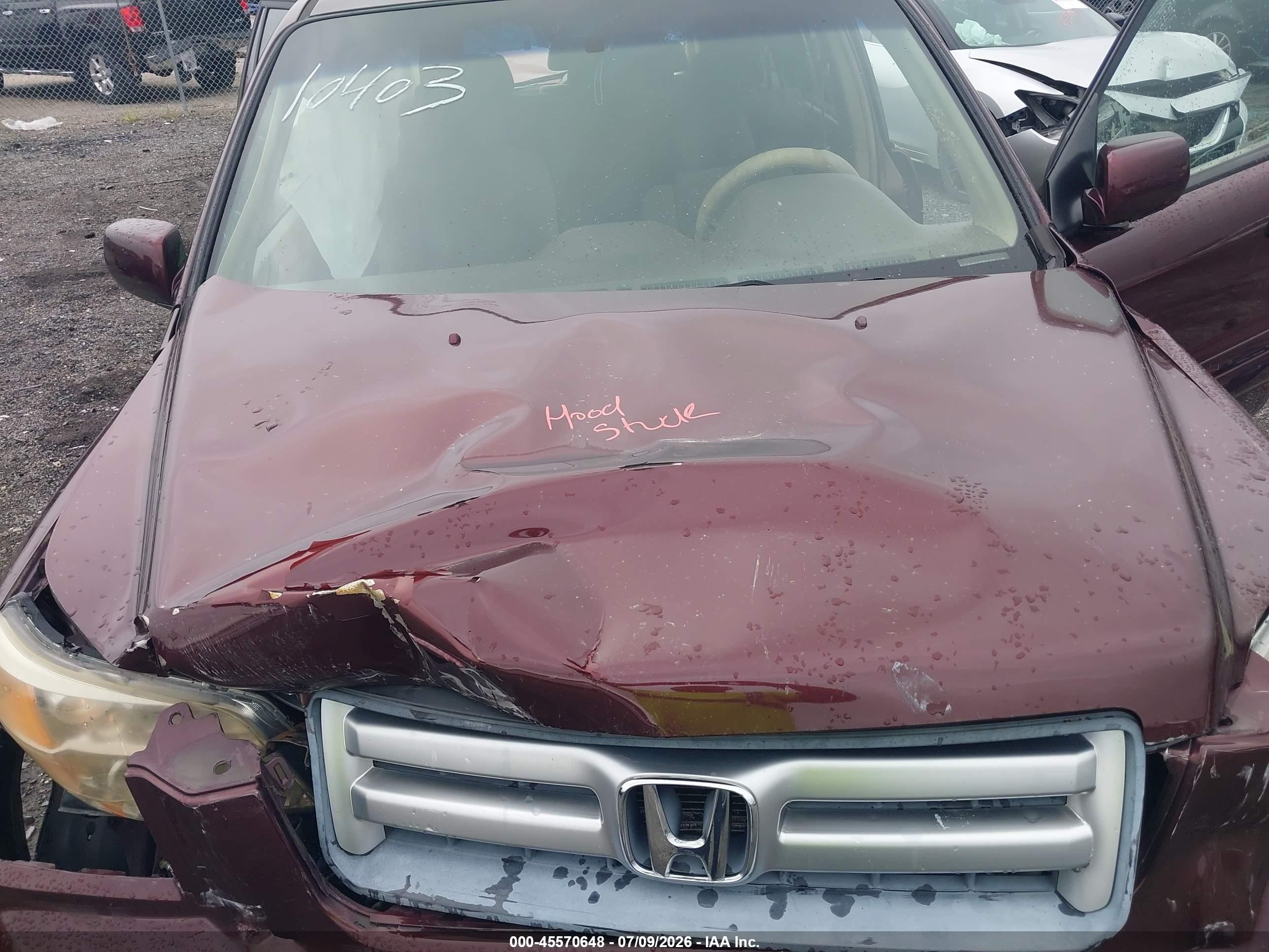 2007 Honda Pilot Ex Burgundy vin: 5FNYF28477B013635