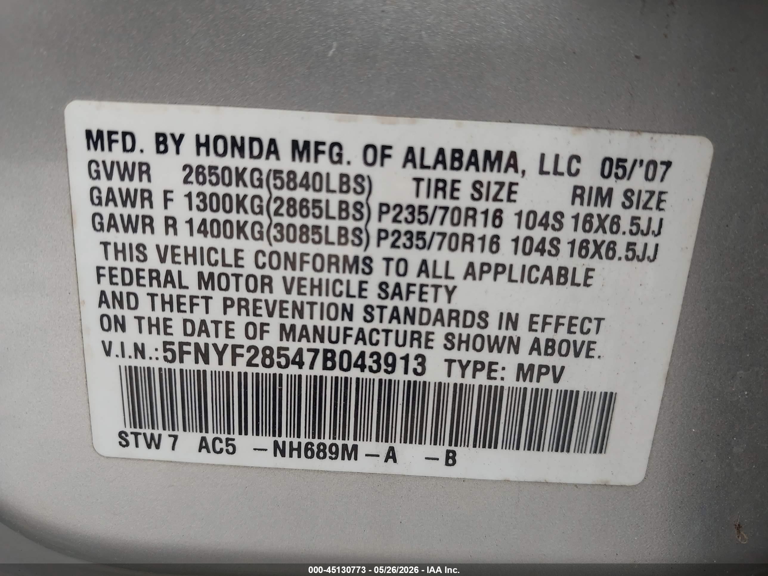 2007 Honda Pilot Ex-l Silver vin: 5FNYF28547B043913