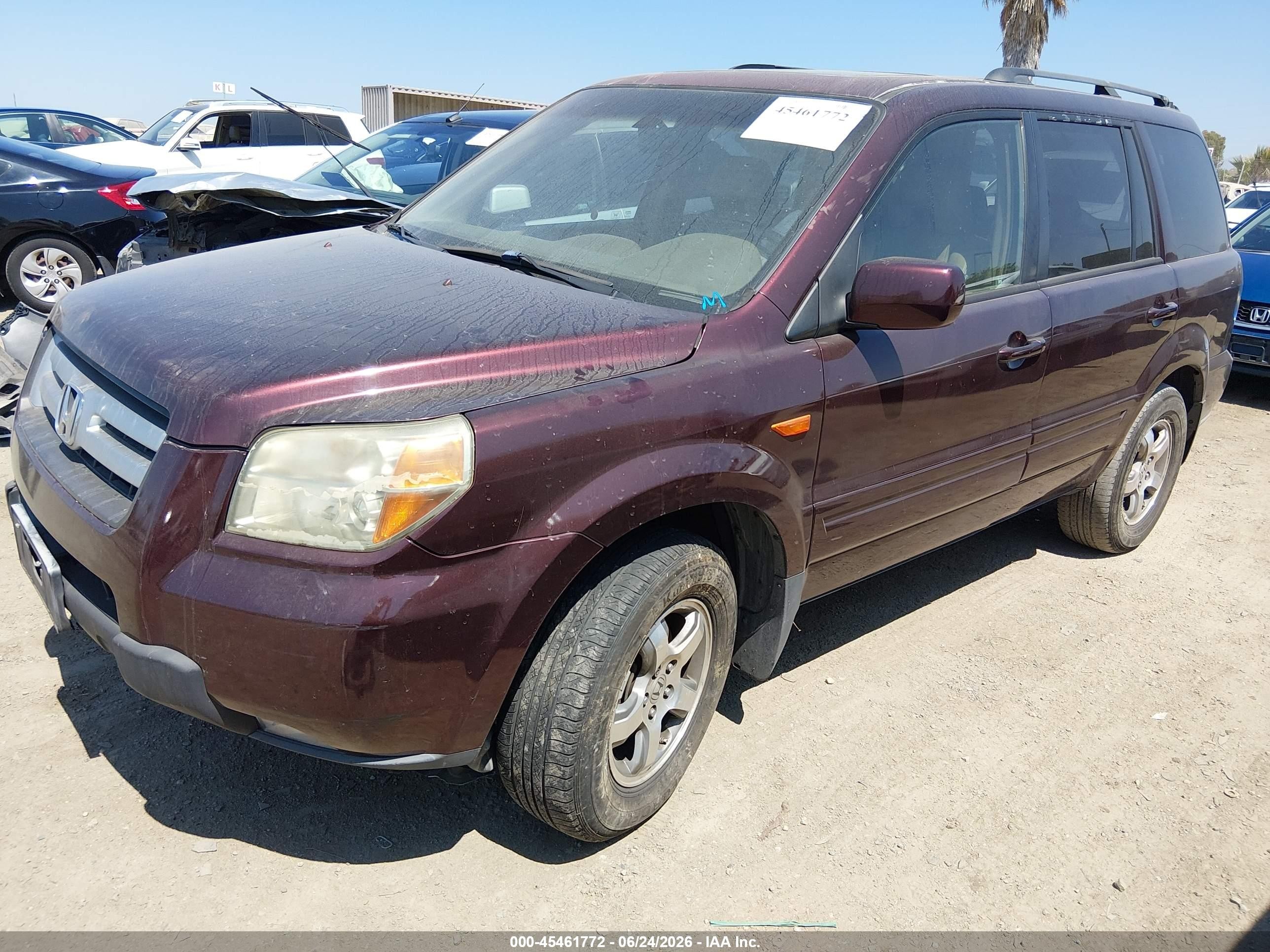 2008 Honda Pilot Ex-l Burgundy vin: 5FNYF28548B010363