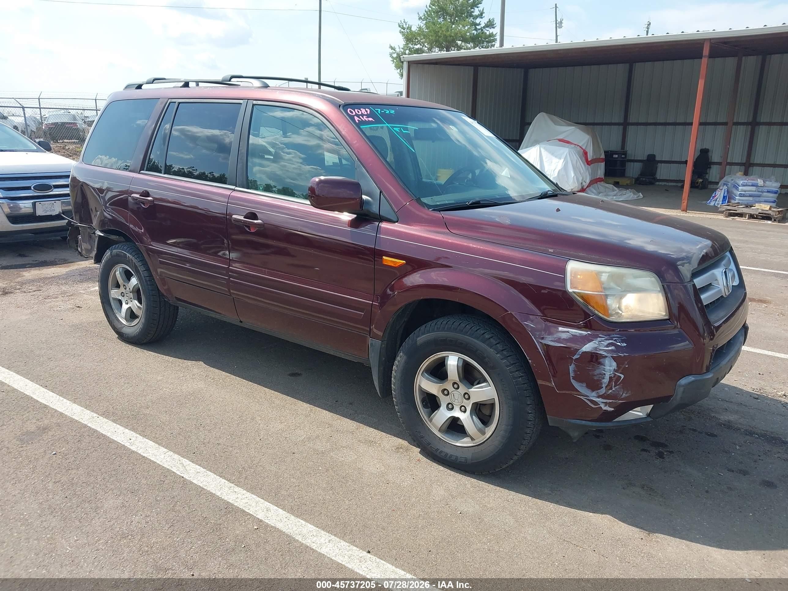 2007 Honda Pilot Ex-l Purple vin: 5FNYF28557B017840