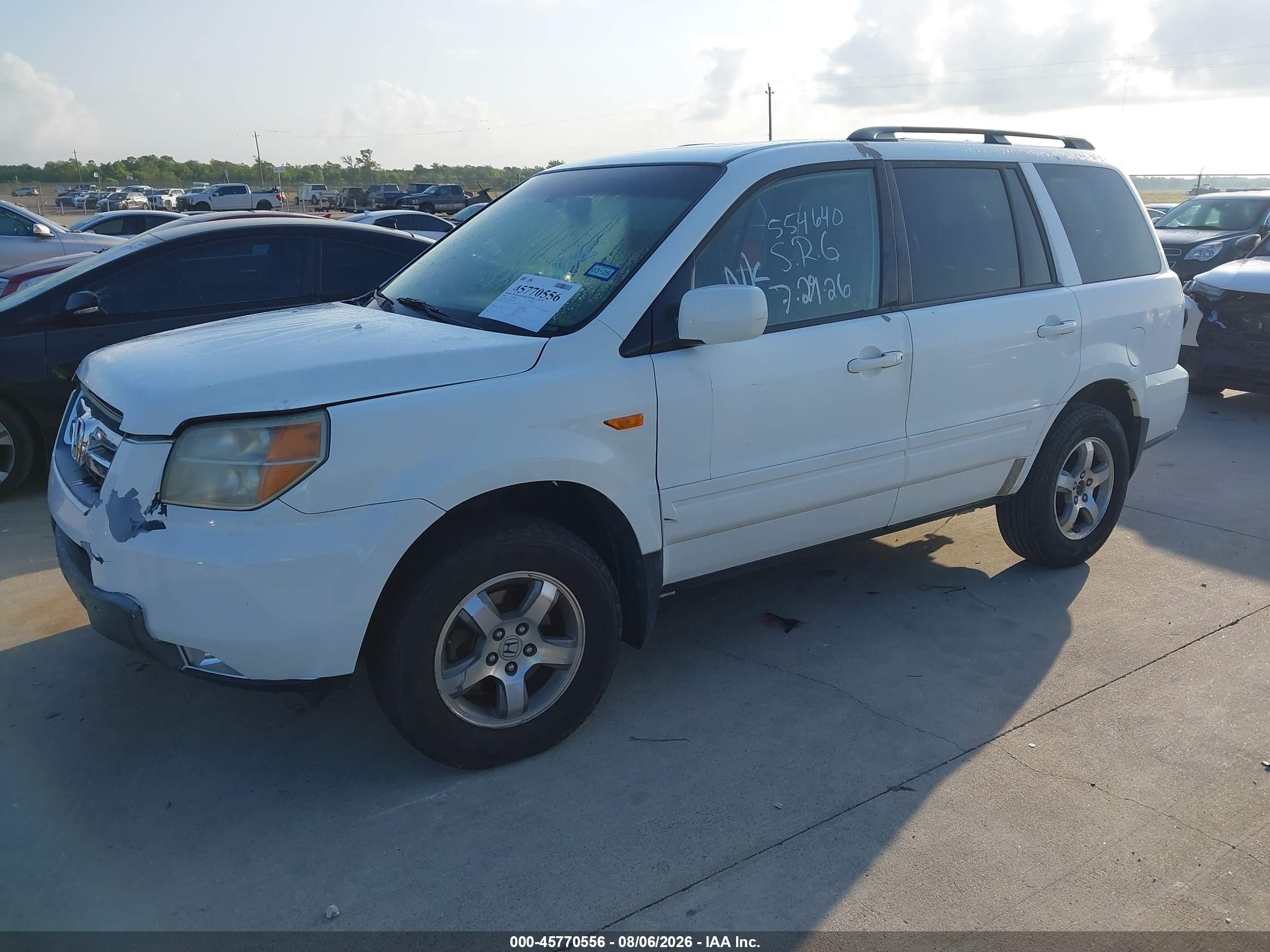 2007 Honda Pilot Ex-l White vin: 5FNYF28557B040759