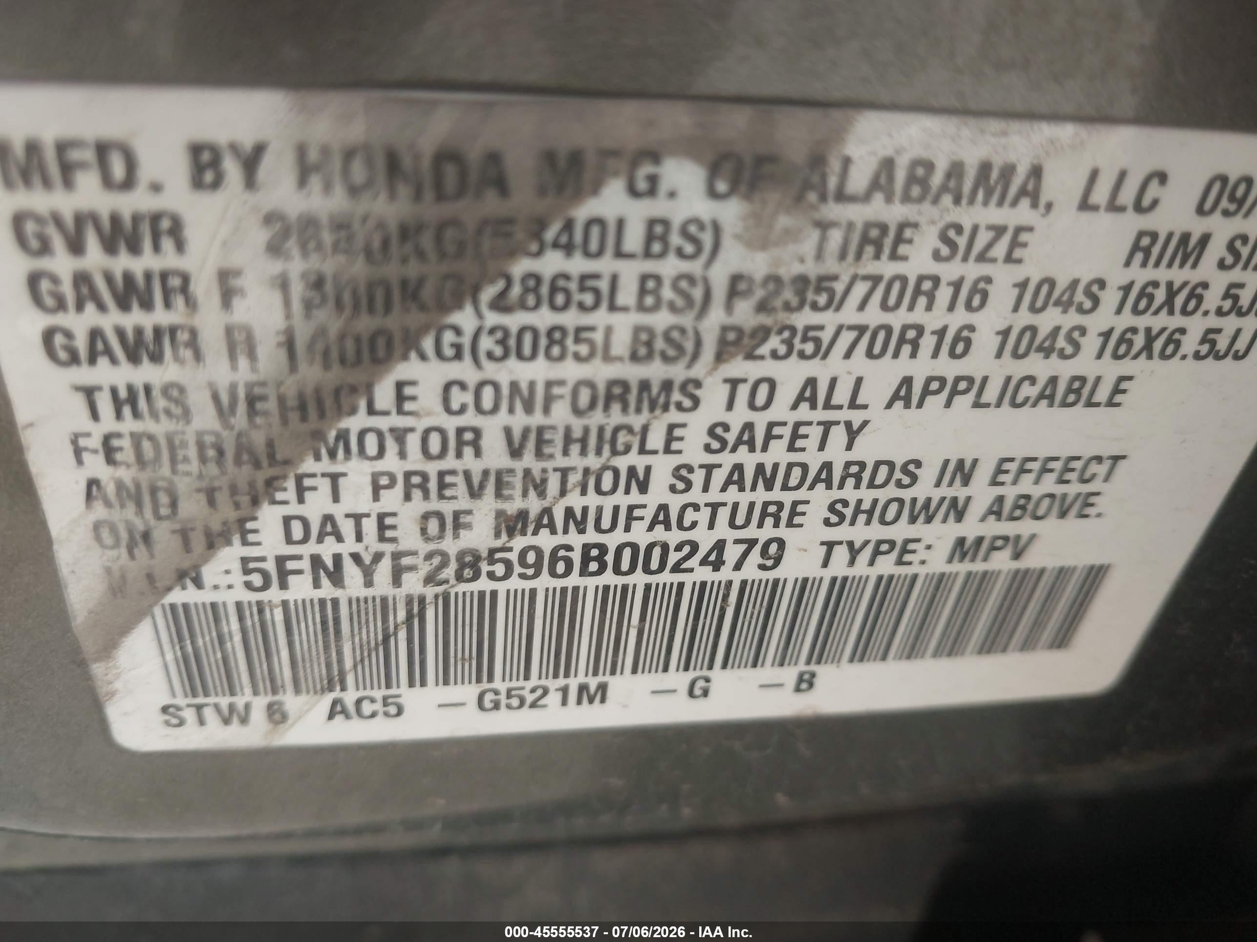 2006 Honda Pilot Ex-l Green vin: 5FNYF28596B002479