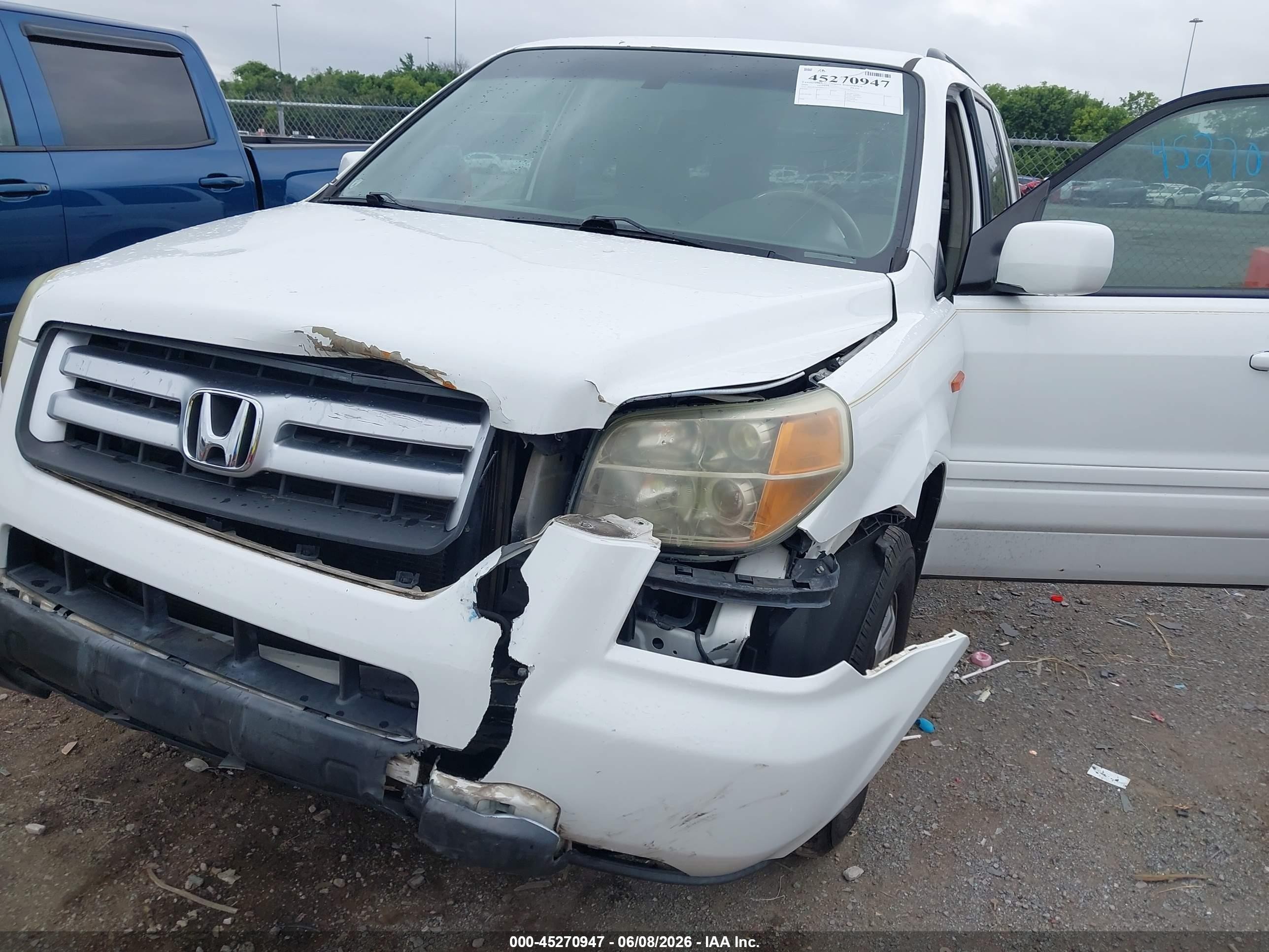 2006 Honda Pilot Ex-l White vin: 5FNYF28596B052217