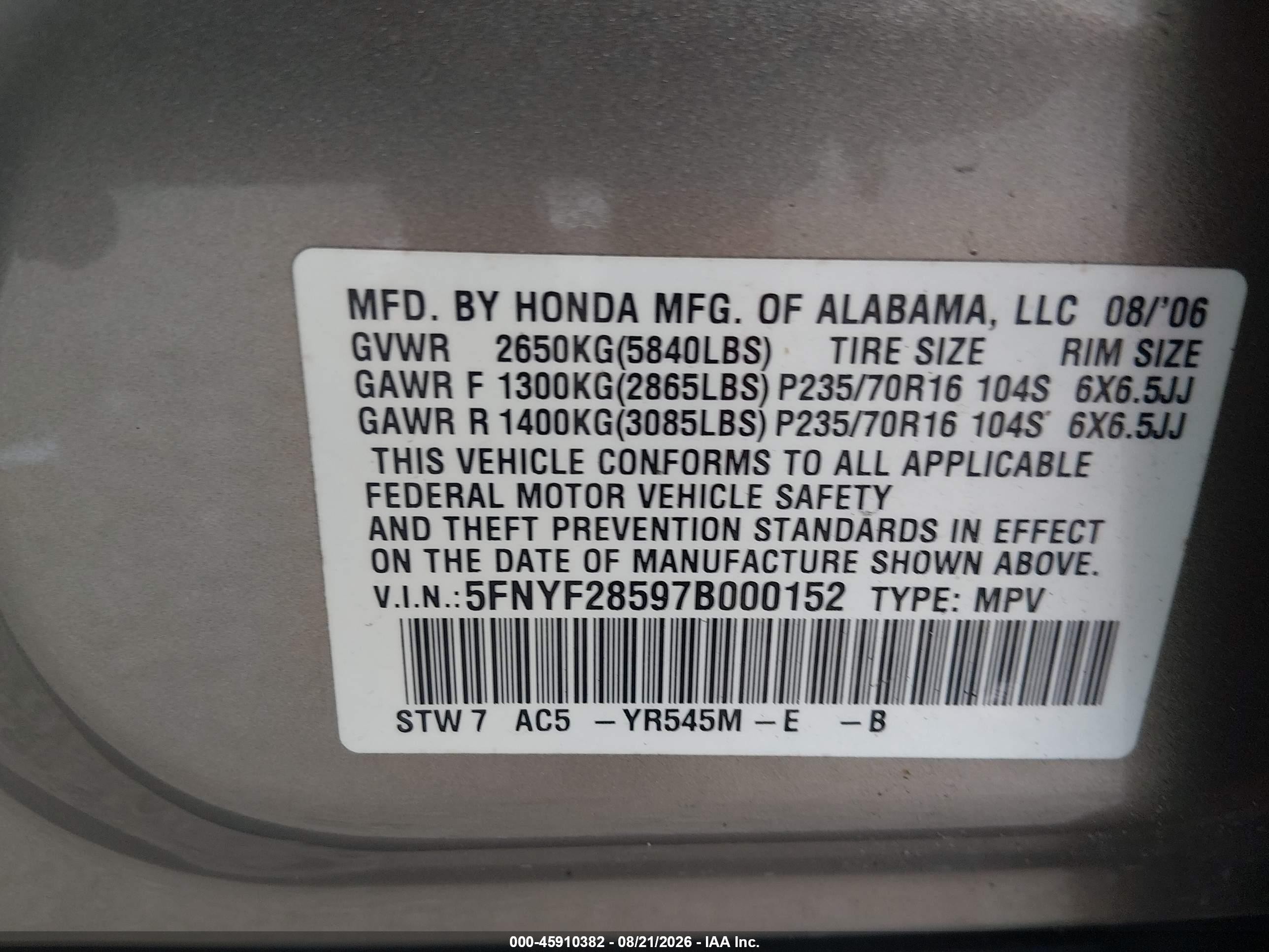 2007 Honda Pilot Ex-l Gold vin: 5FNYF28597B000152