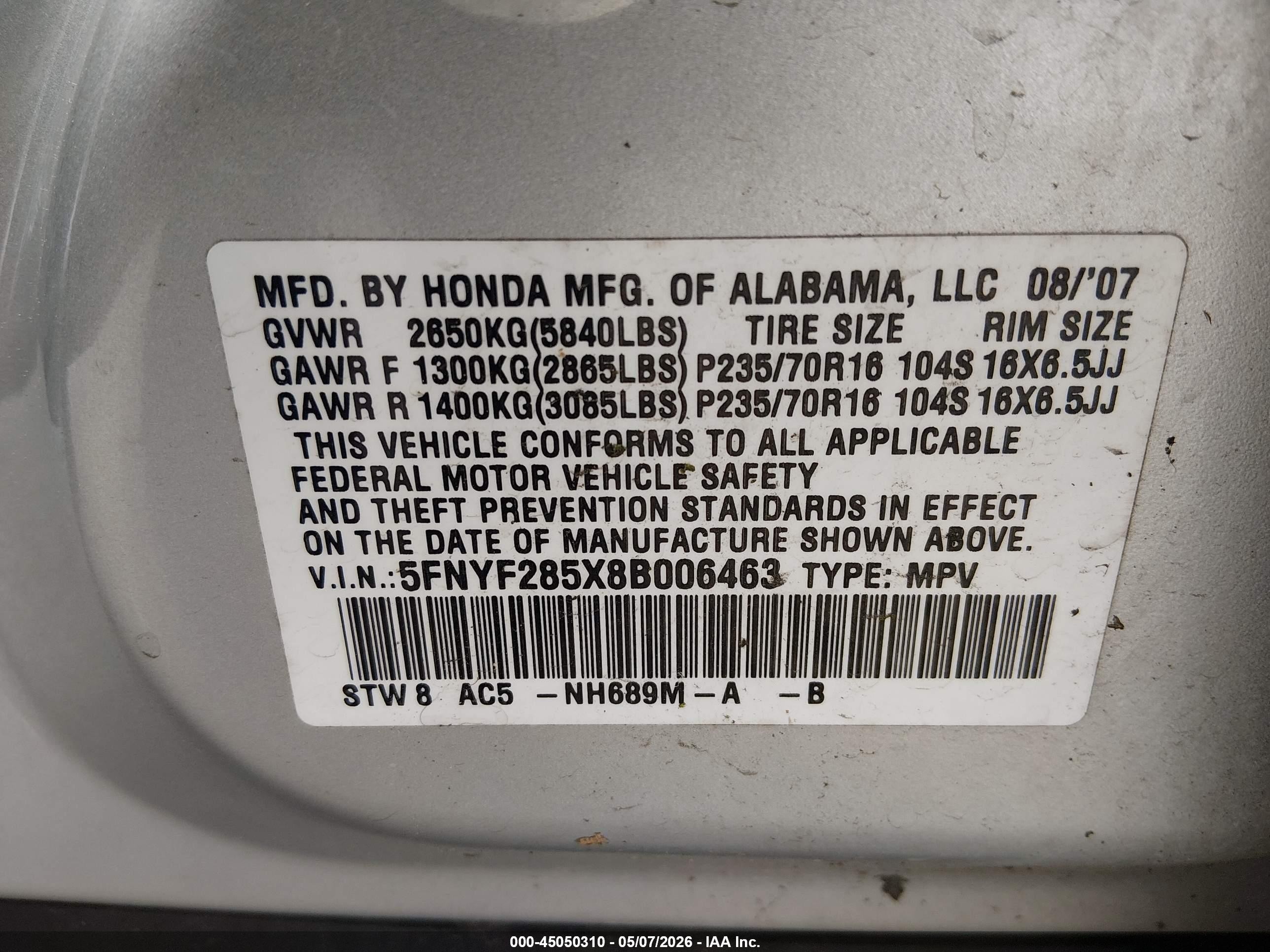 2008 Honda Pilot Ex-l Silver vin: 5FNYF285X8B006463