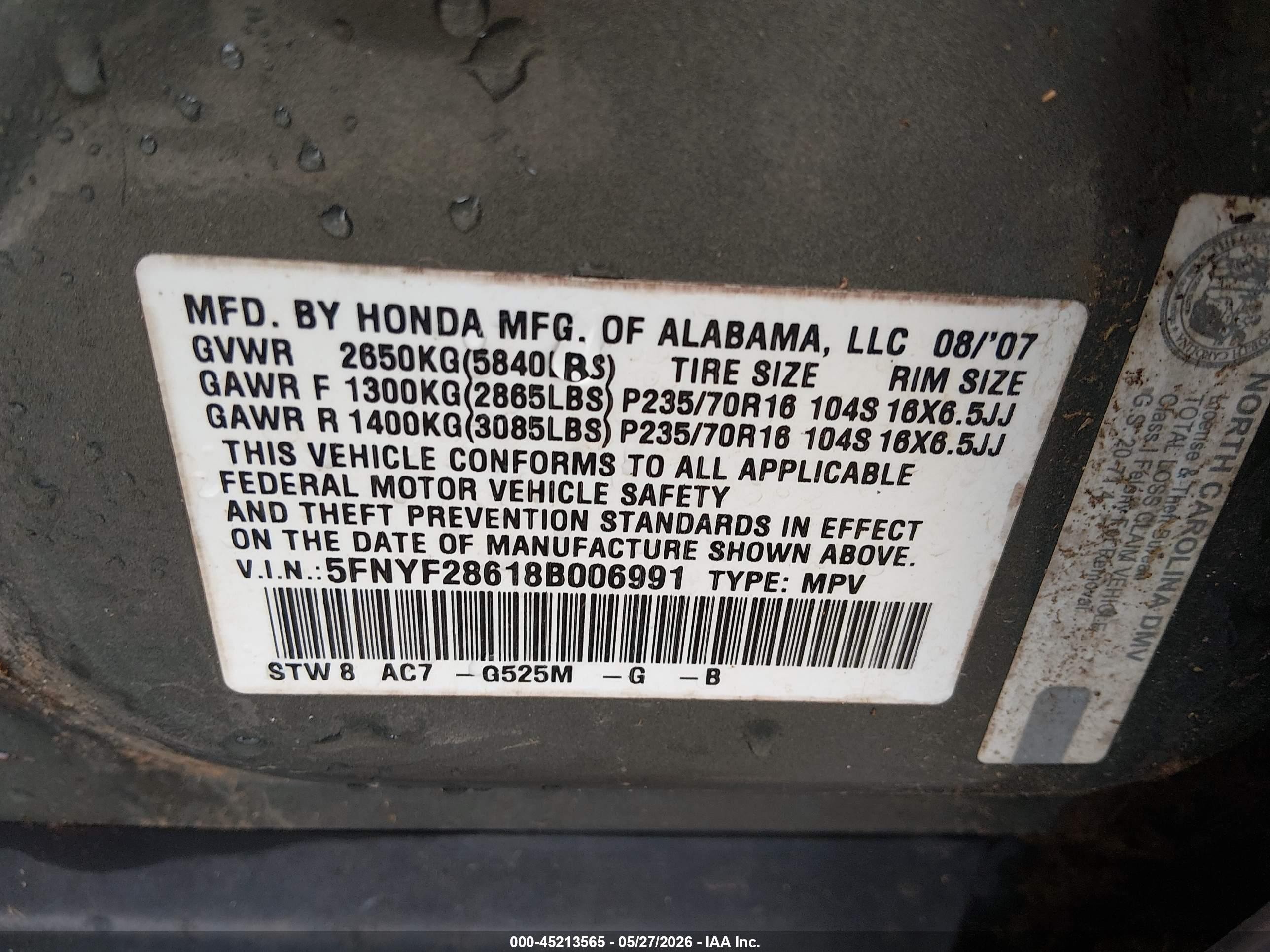 2008 Honda Pilot Ex-l Зеленый vin: 5FNYF28618B006991