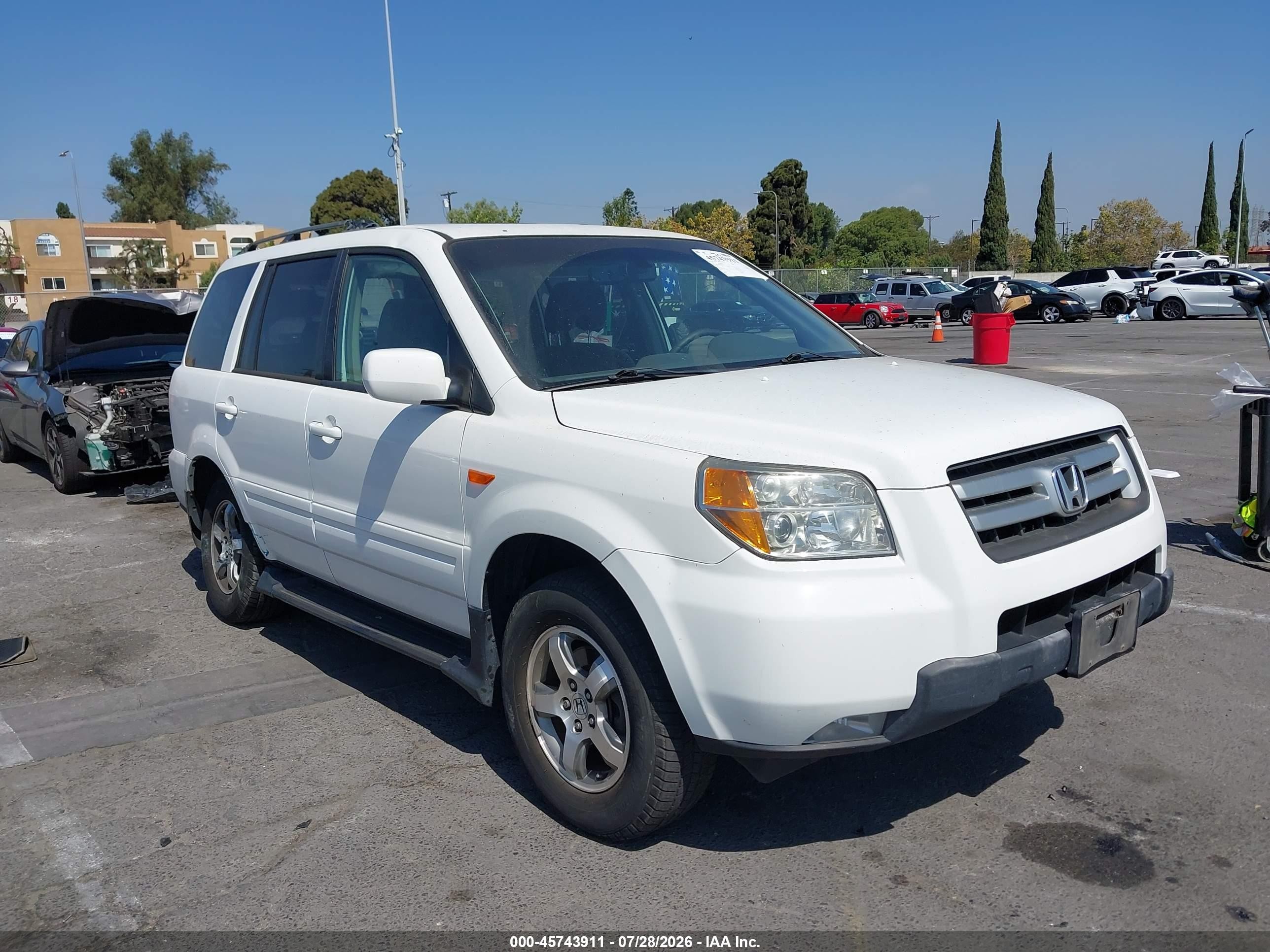 2006 Honda Pilot Ex-l White vin: 5FNYF28626B019455