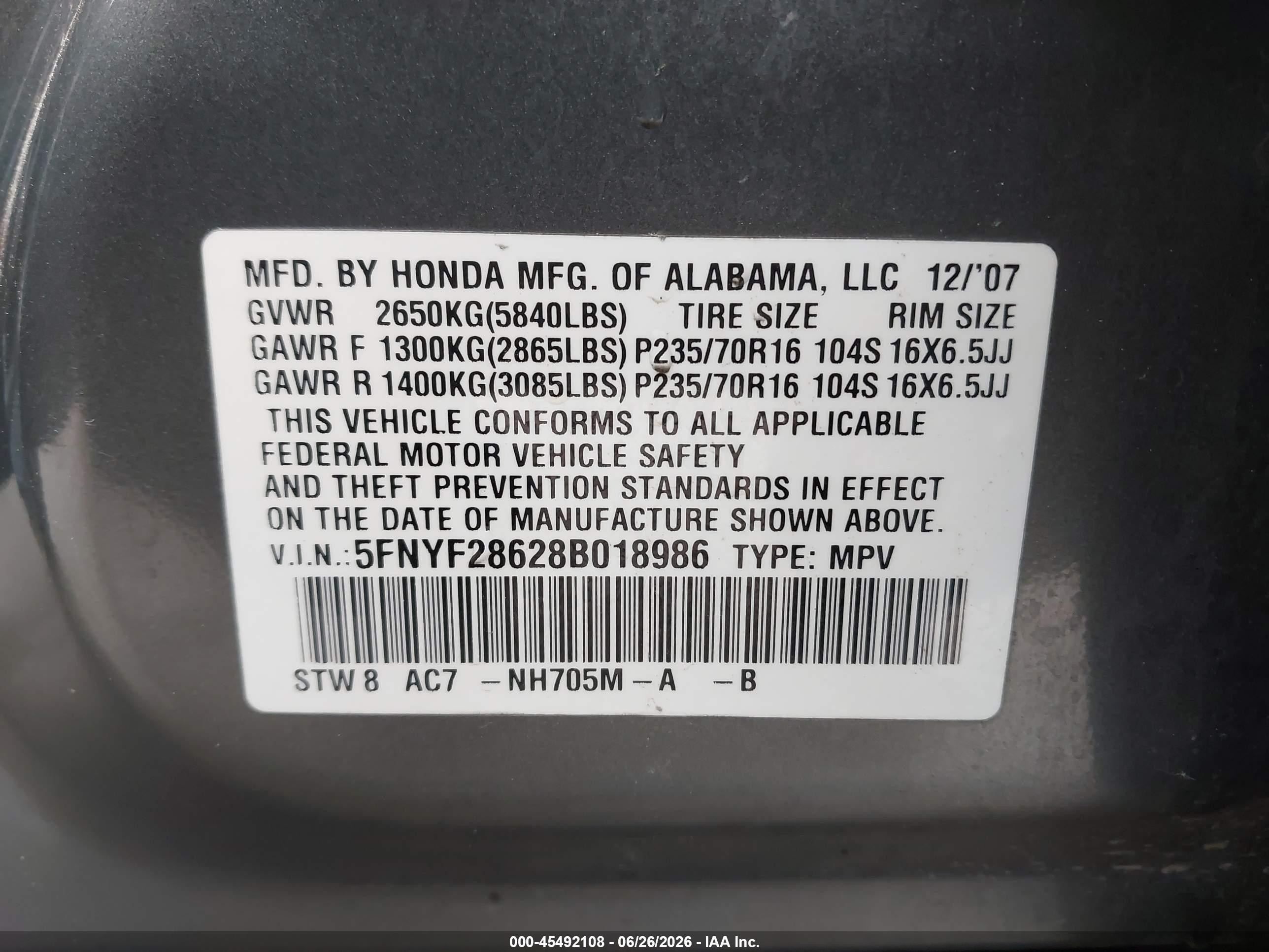 2008 Honda Pilot Ex-l Gray vin: 5FNYF28628B018986
