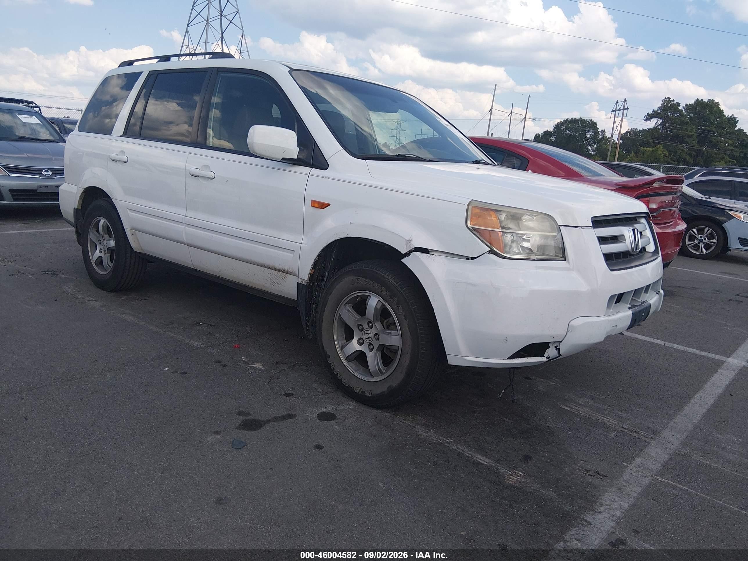 2007 Honda Pilot Ex-l White vin: 5FNYF28637B010202